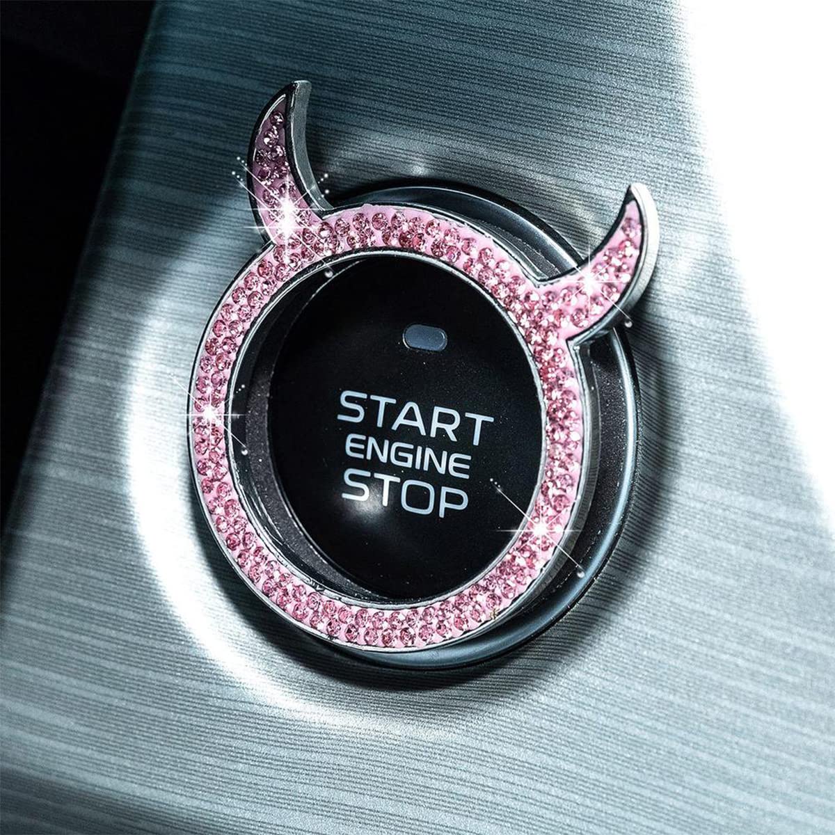 Bling Crystal Car Engine Start Stop Button Decoration Ring - 2 PCS Rhinestone Push Start Stickers for Auto Interior Decor, Little Devil Sparkly Accessories (Pink) | Perfect for Car Customization, Gift Giving & Vehicle Aesthetic Enhancement