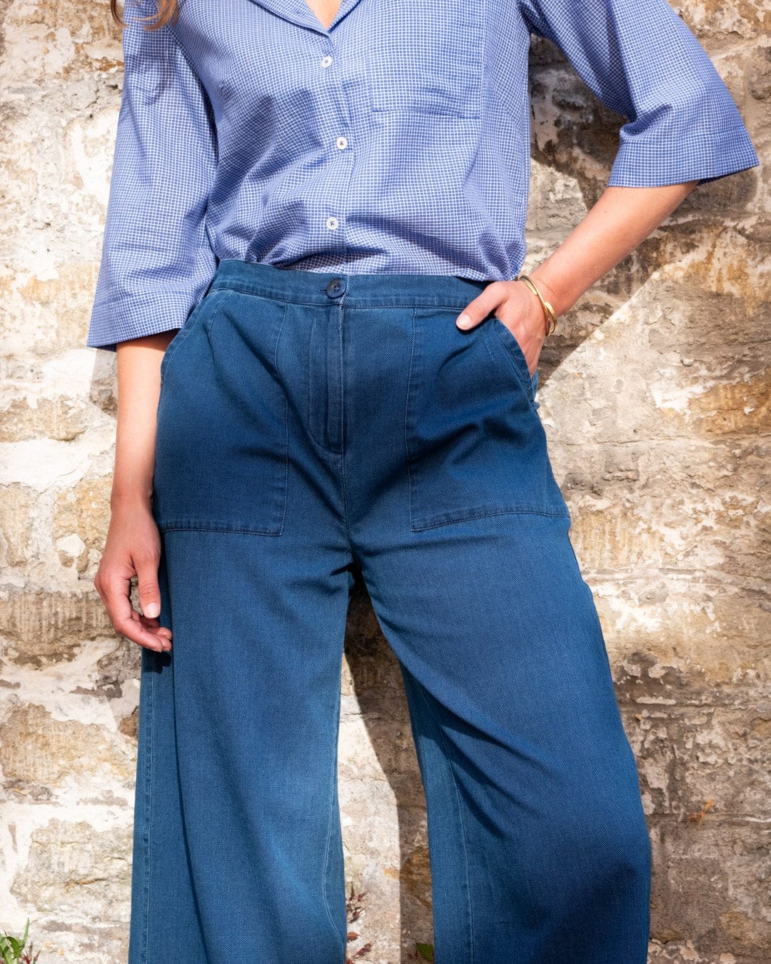 Carrie Women's High Waisted Cotton Culottes | Textured Denim Pants | Casual & Office Wear | Perfect for Summer Outfits & Travel