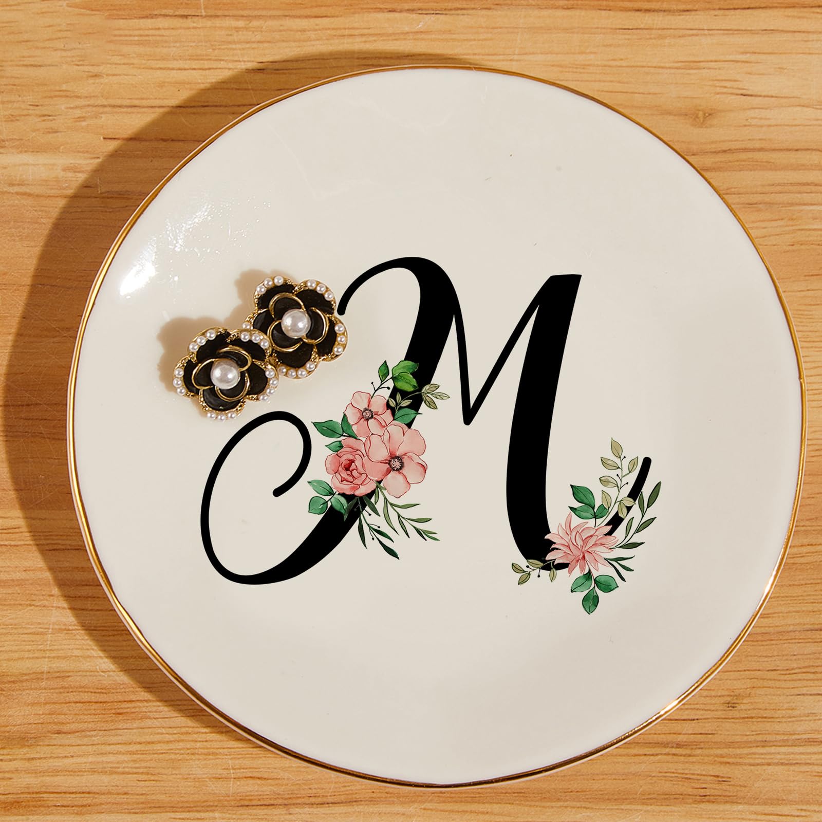 Personalized Monogram Jewelry Dish - Custom Initial Ring Tray for Earrings, Bracelets, Necklaces & Keys | Elegant Wedding, Bridal Shower, Birthday & Christmas Gift for Women, Mom, Sister & Coworkers | Perfect for Vanity Organizer, Bedroom Decor & Jewelry Storage