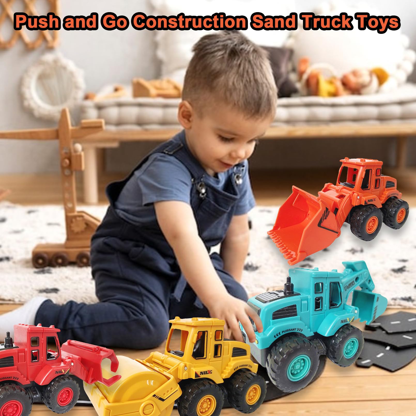 4PCS Construction Vehicle Toys Set - Friction Powered Mini Bulldozer, Excavator, Roller & Dump Truck - Fun Sand Play & Educational STEM Toys for Kids Boys Girls - Perfect for Birthday Gifts & Indoor/Outdoor Playtime