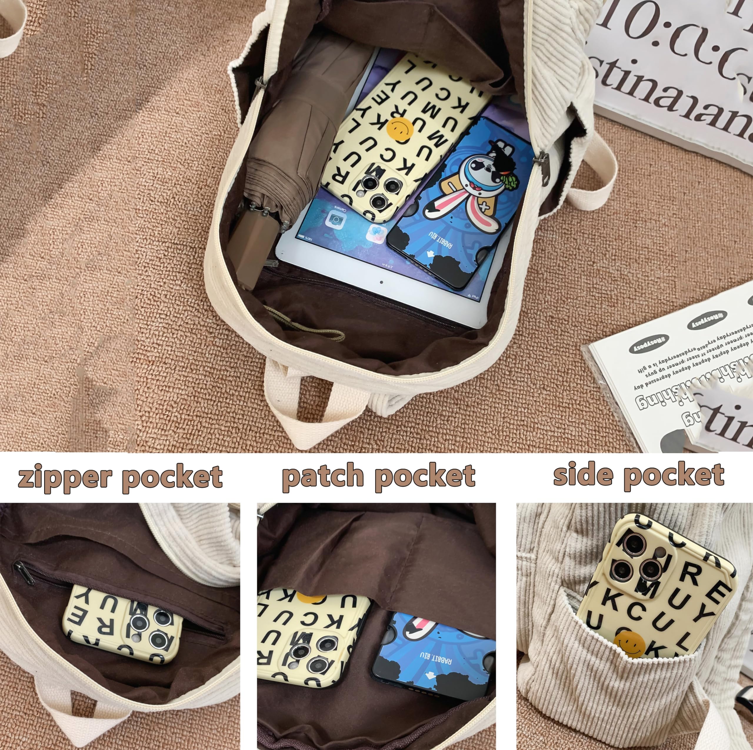 Mini Backpack for Women & Girls - Small Cute Corduroy Bookbag with Bear Pendant - Perfect for School, Travel & Daily Use - Great Gift Idea