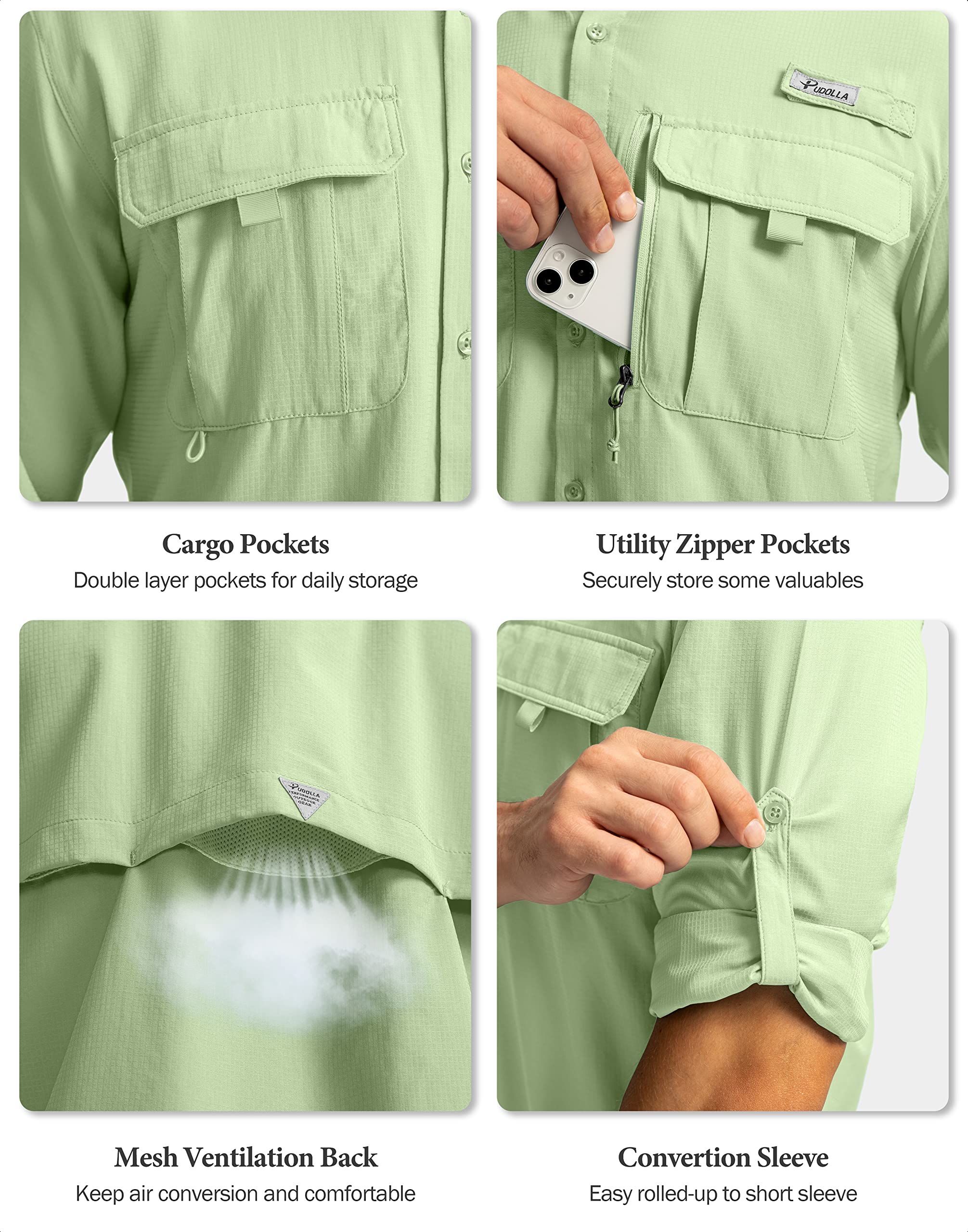 UPF50+ Men's Fishing Shirts Long Sleeve Sun Protection for Outdoor Work & Travel