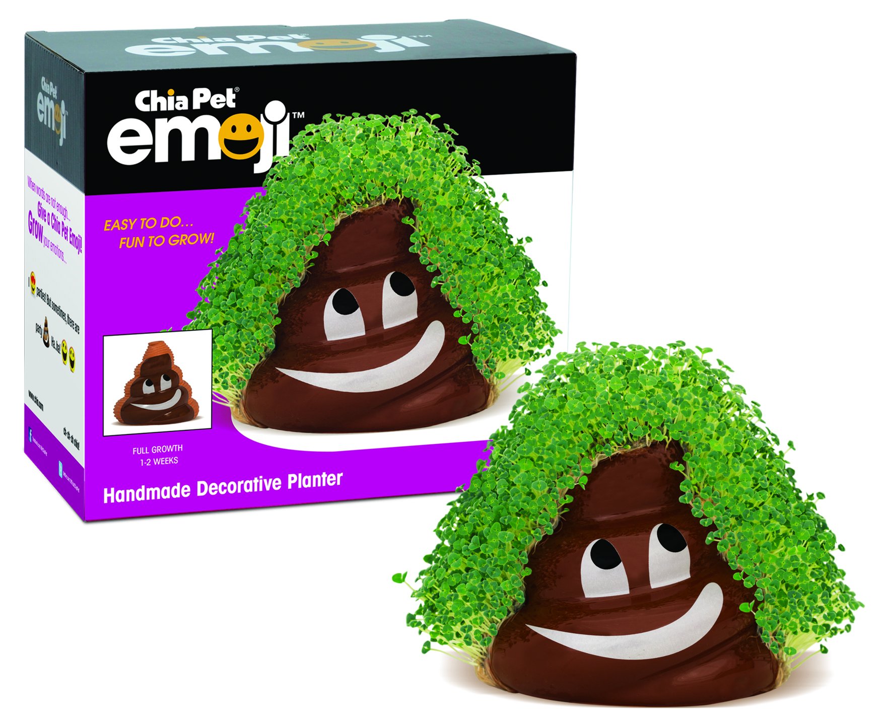 Chia Pet Emoji Poopy with Seed Pack - Decorative Pottery Planter Kit for Easy & Fun Growing - Unique Novelty Gift for Birthdays, Holidays & Housewarming - Perfect for Home Decor, Office Desk & Kids' Gardening Activities