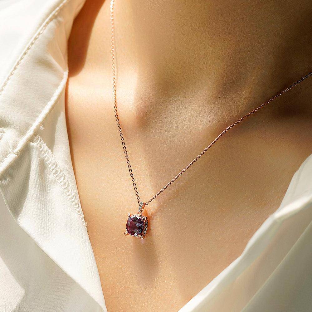 3 CT Cushion Cut Alexandrite Moissanite Pave Pendant Necklace - Elegant Jewelry for Weddings, Anniversaries & Special Occasions