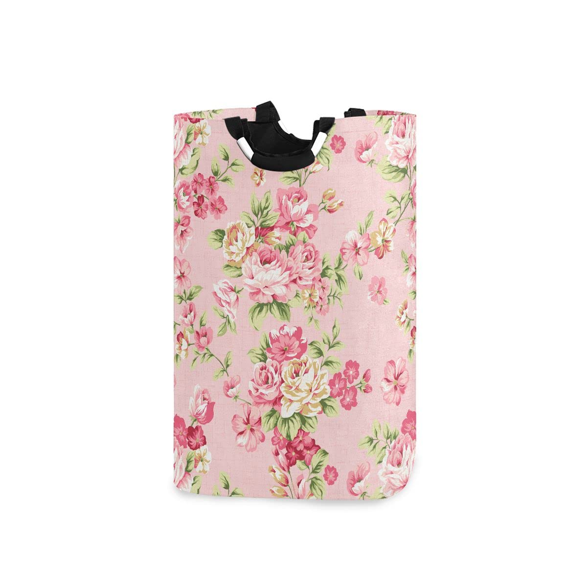 Vintage Pink Rose Foldable Laundry Basket with Handles - Collapsible Laundry Hamper Bag for Bathroom Organization, Closet Storage & Laundry Room Decor - Perfect for Dorm, Travel & Home Use