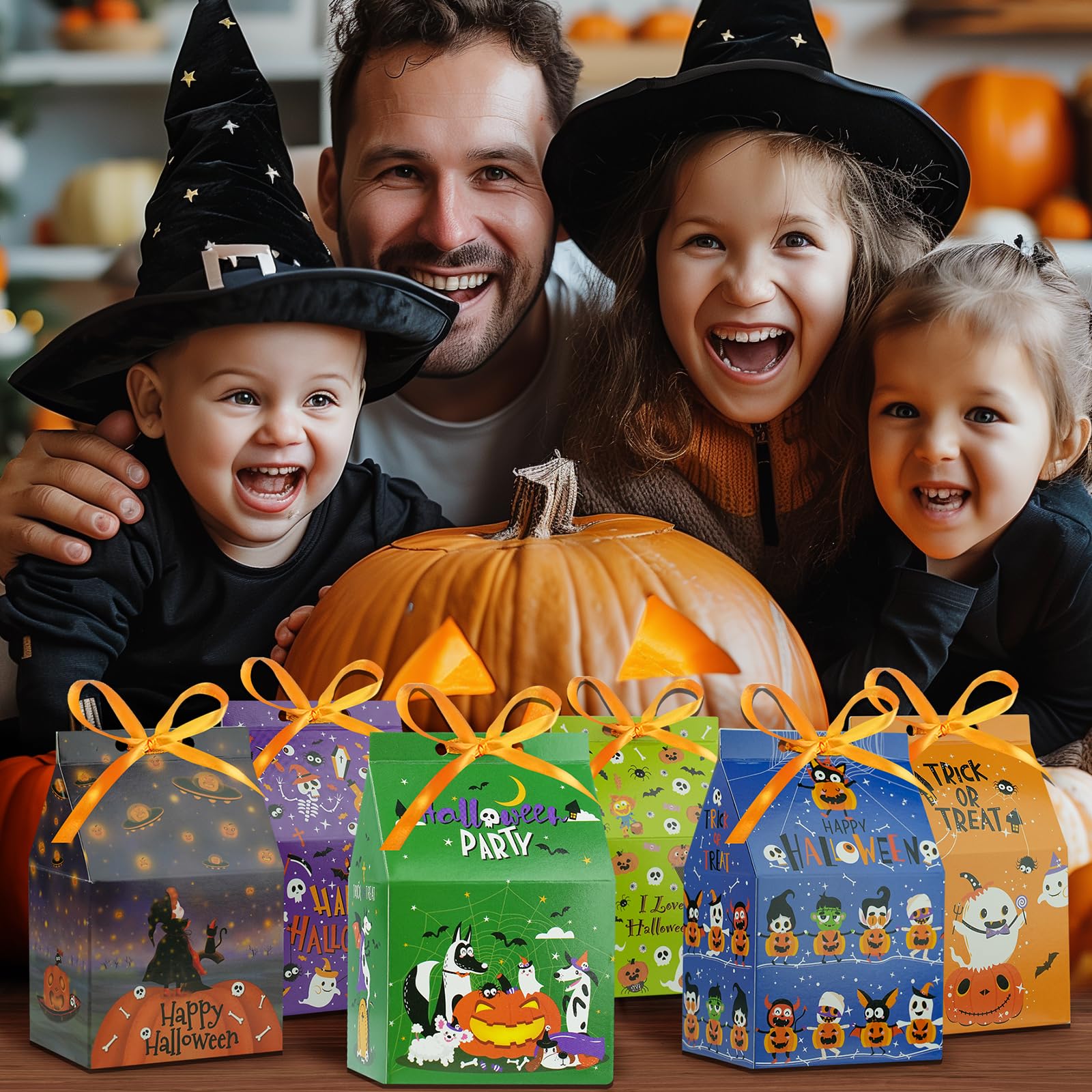 Halloween Candy Bags 12PCS - 6 Pattern Trick or Treat Bags with Ribbons for Kids, Halloween Party Favors & Goodie Bags - Perfect for Trick-or-Treating, Classroom Treats & Halloween Party Giveaways