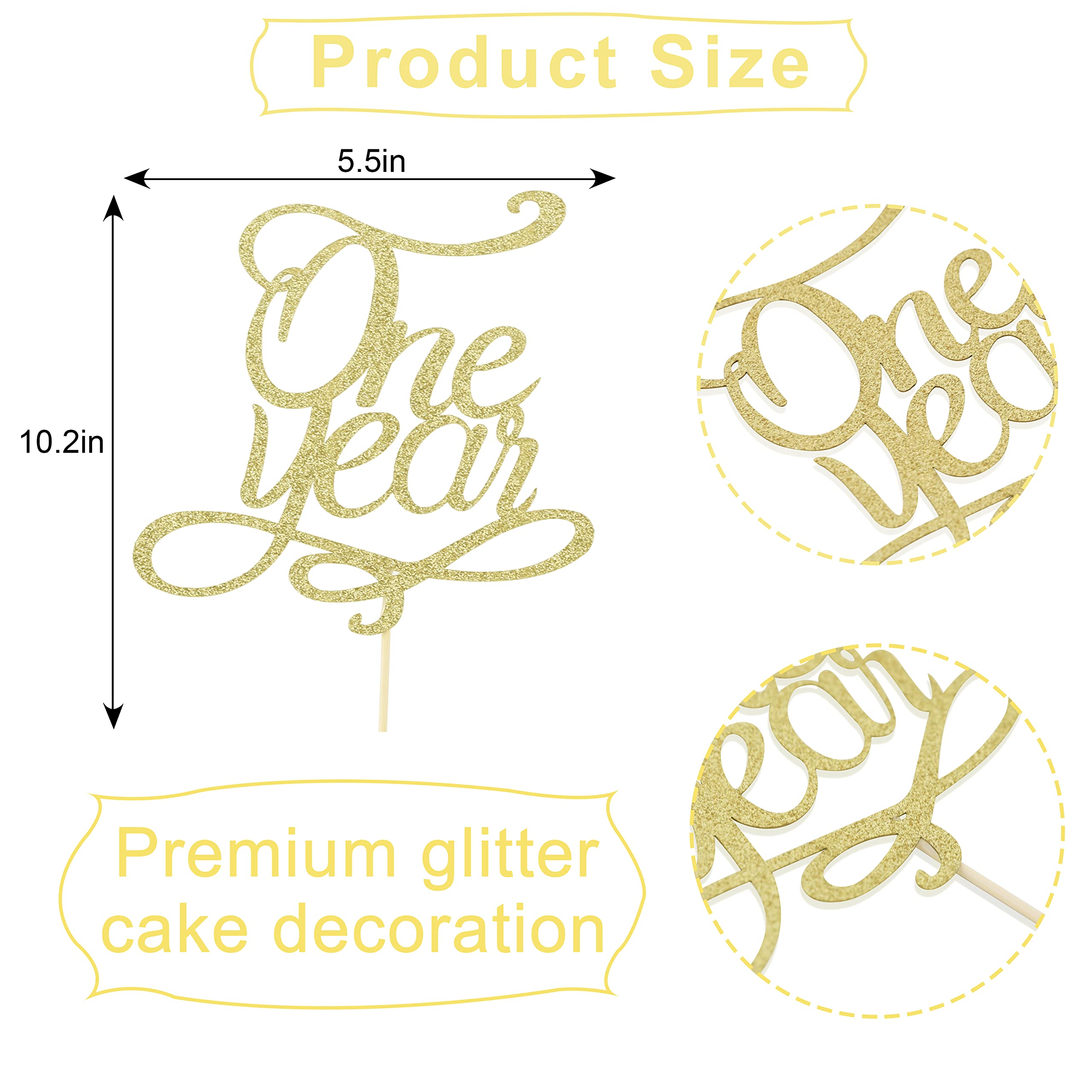 1st Anniversary Cake Topper - Golden Glitter Wedding Cake Decor for 1 Year Married Couples | Perfect for Anniversary Parties, Romantic Celebrations & Photo Backdrops
