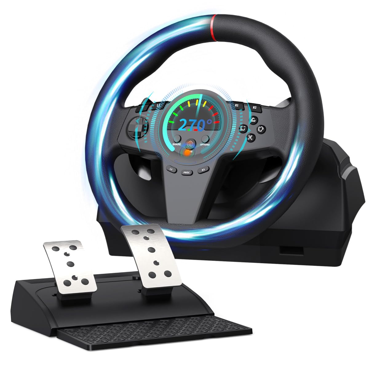 Universal USB Racing Wheel with Pedals - 270° for PS3/PS4/Xbox/Switch - Perfect for Driving Sims & Gaming