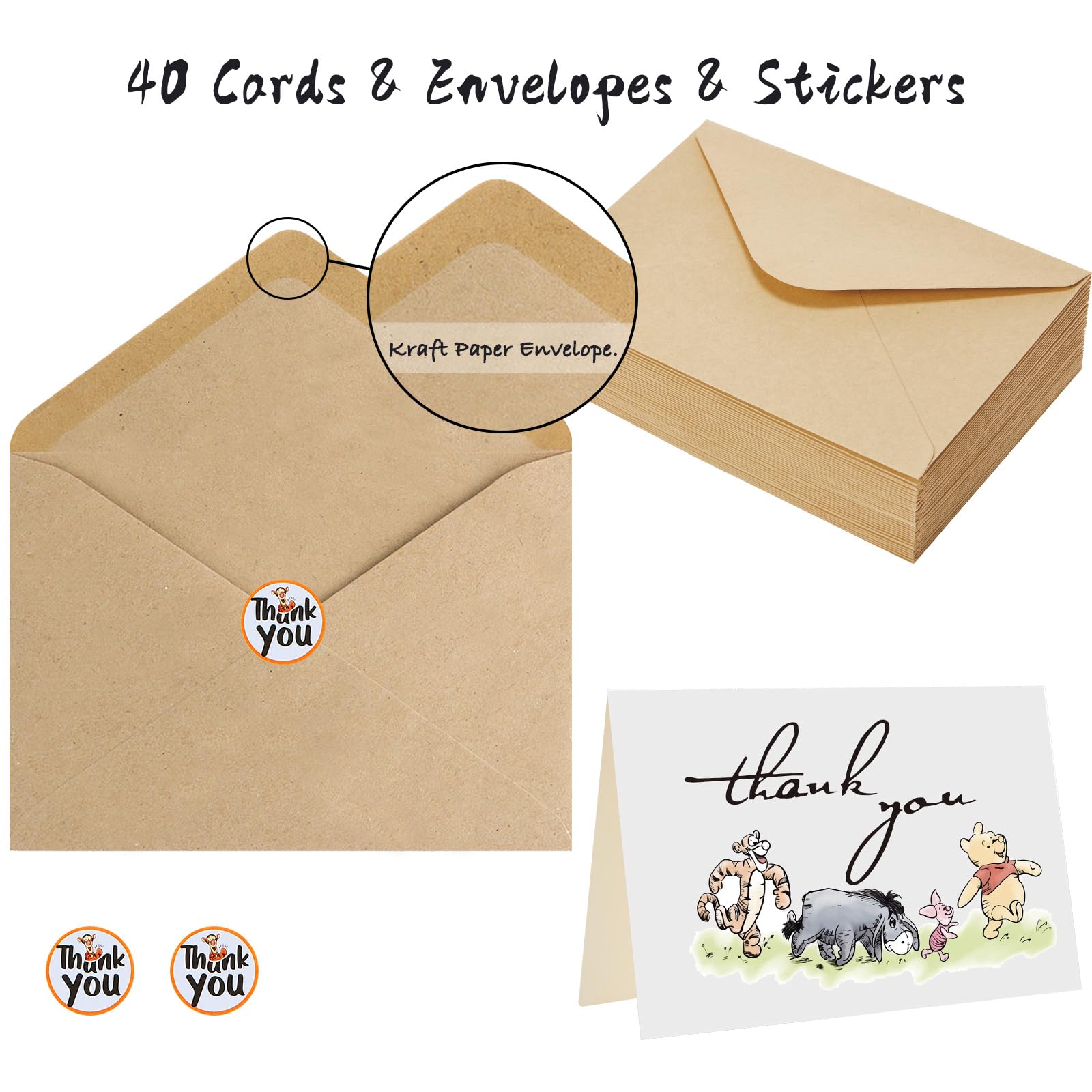 40 Pack Bear Thank You Cards with Envelopes & Stickers - Blank Greeting Note Cards for Wedding, Employee Appreciation, Business, Baby Shower - 4x6 Inch - Perfect for Gratitude Notes, Thank You Messages and Special Occasions