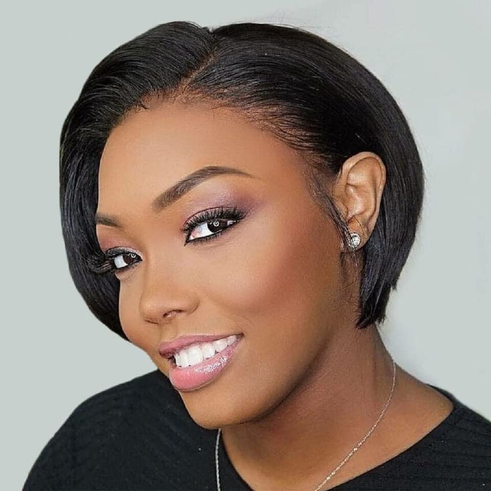 SUPERNOVA Human Hair Pixie Cut Bob Wigs for Black Women - 13x4x1 Lace Front Wig with T-Part & Side Part, Glueless Pre-Plucked Straight Short Bob Wig (6 Inch) - Perfect for Daily Wear, Cosplay, and Special Occasions
