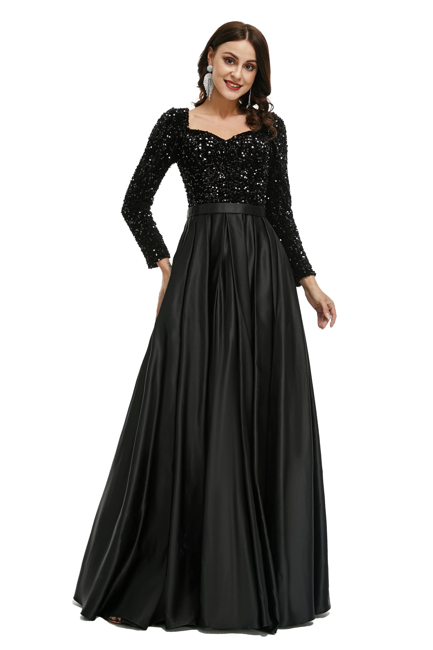Elegant Long Sleeve A-Line Evening Dress with Sequins - Bride & Bridesmaid Gown for Prom, Wedding & Formal Events | Perfect for Special Occasions, Parties & Red Carpet