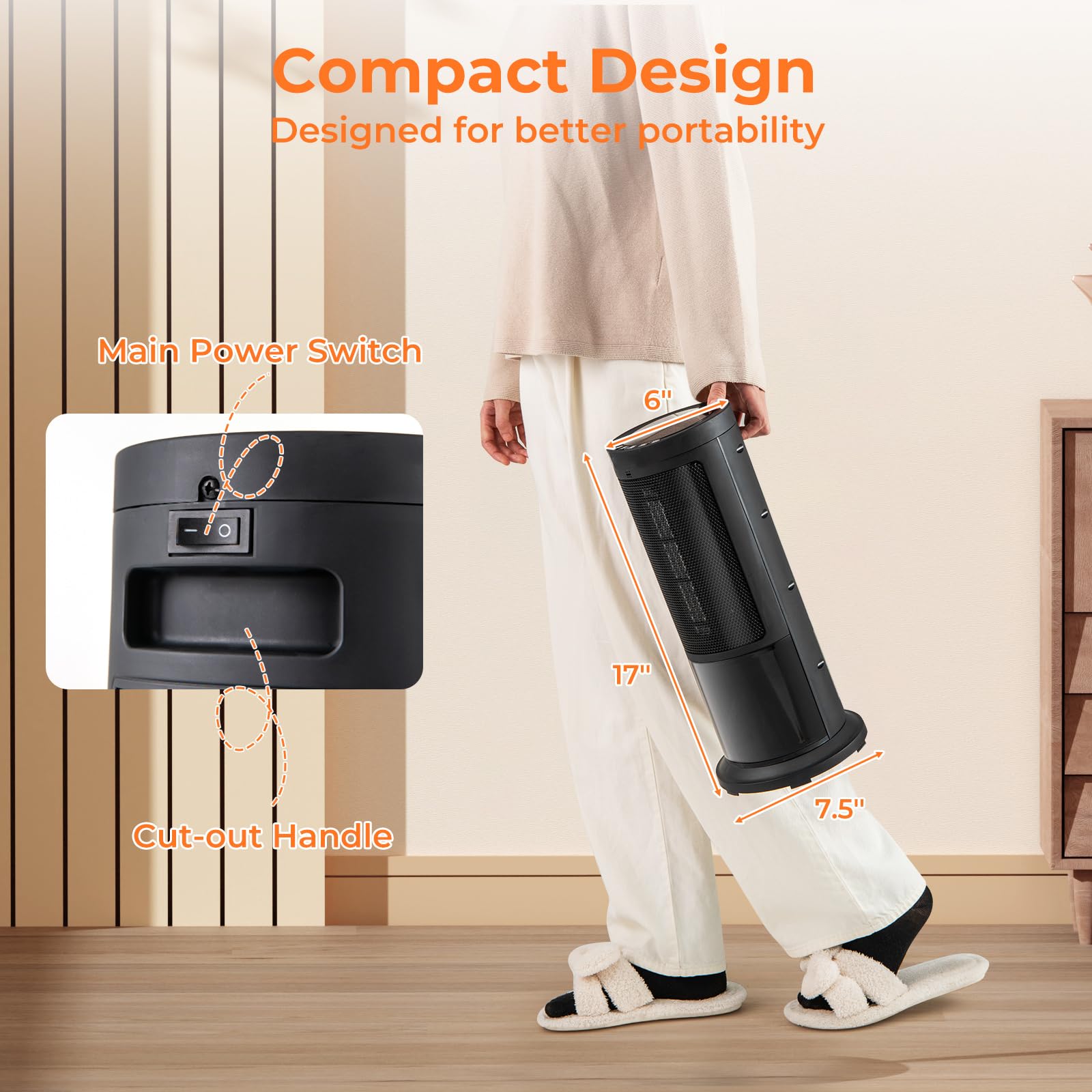 Tangkula 850W/1500W PTC Ceramic Space Heater with Thermostat - 17 Inch Portable Electric Heater with 135° Oscillation, 12 Hour Timer, Realistic 3D Flame Effect, Remote Control & Safety Features (Overheat & Tip-Over Protection) - Perfect for Bedroom, Office, Living Room & Indoor Use
