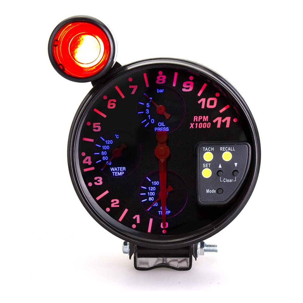 5 Inch 4-in-1 Tachometer Gauge for Cars - Water Temp, Oil Temp & Oil Pressure Monitor with Seat - Perfect for Performance Vehicles, Classic Cars & Racing Applications
