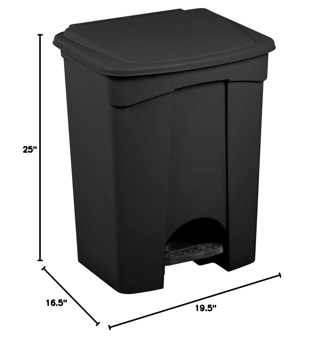 PRO&Family 72 Qt. / 18 Gallon / 68 Liter Black Step-On Rectangular Trash Can - Heavy Duty Kitchen Garbage Bin with Foot Pedal, Waste Basket & Recycling Bin for Home, Office & Commercial Use