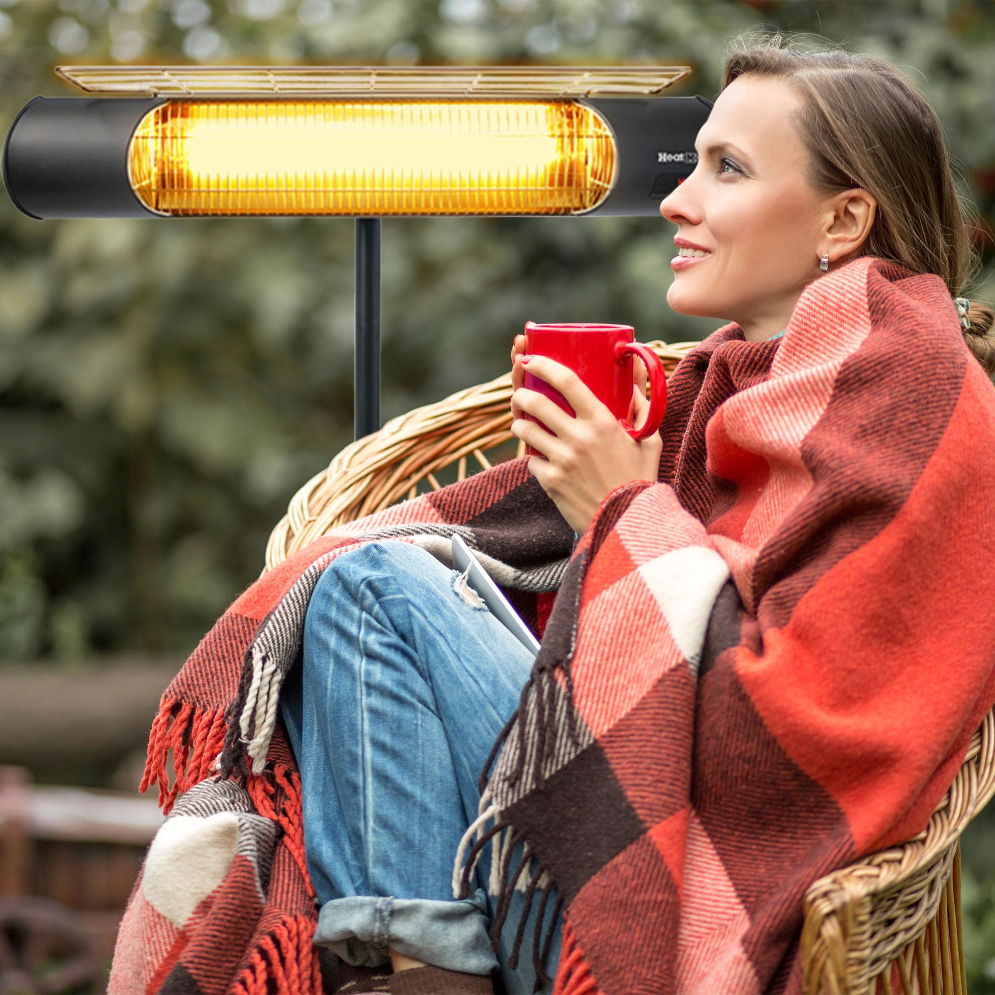 Outdoor Heater with Tripod Stand & Remote - Weatherproof Graphite Patio Heater for Decks, Backyards & Gardens | Perfect for Cold Evenings & Outdoor Entertaining, Black
