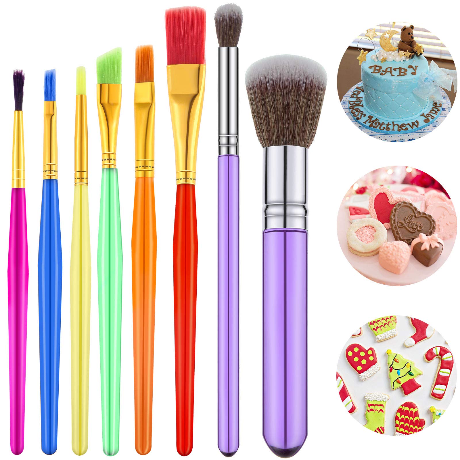 8-Piece Cake Decorating Brush Set - Food Safe Fondant & Gum Paste Tools for Painting Cakes, Chocolate, Cookies & Sugar Art - Perfect for Baking, DIY Desserts & Professional Pastry Decorating