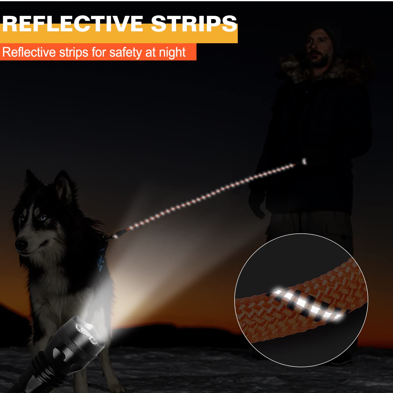 UrbanX Heavy Duty Dog Leash - 4FT Reflective Orange Leash with Padded Handle for Large Dogs Like Bassador & Mixed Breeds | Perfect for Night Walks, Hiking & Outdoor Adventures