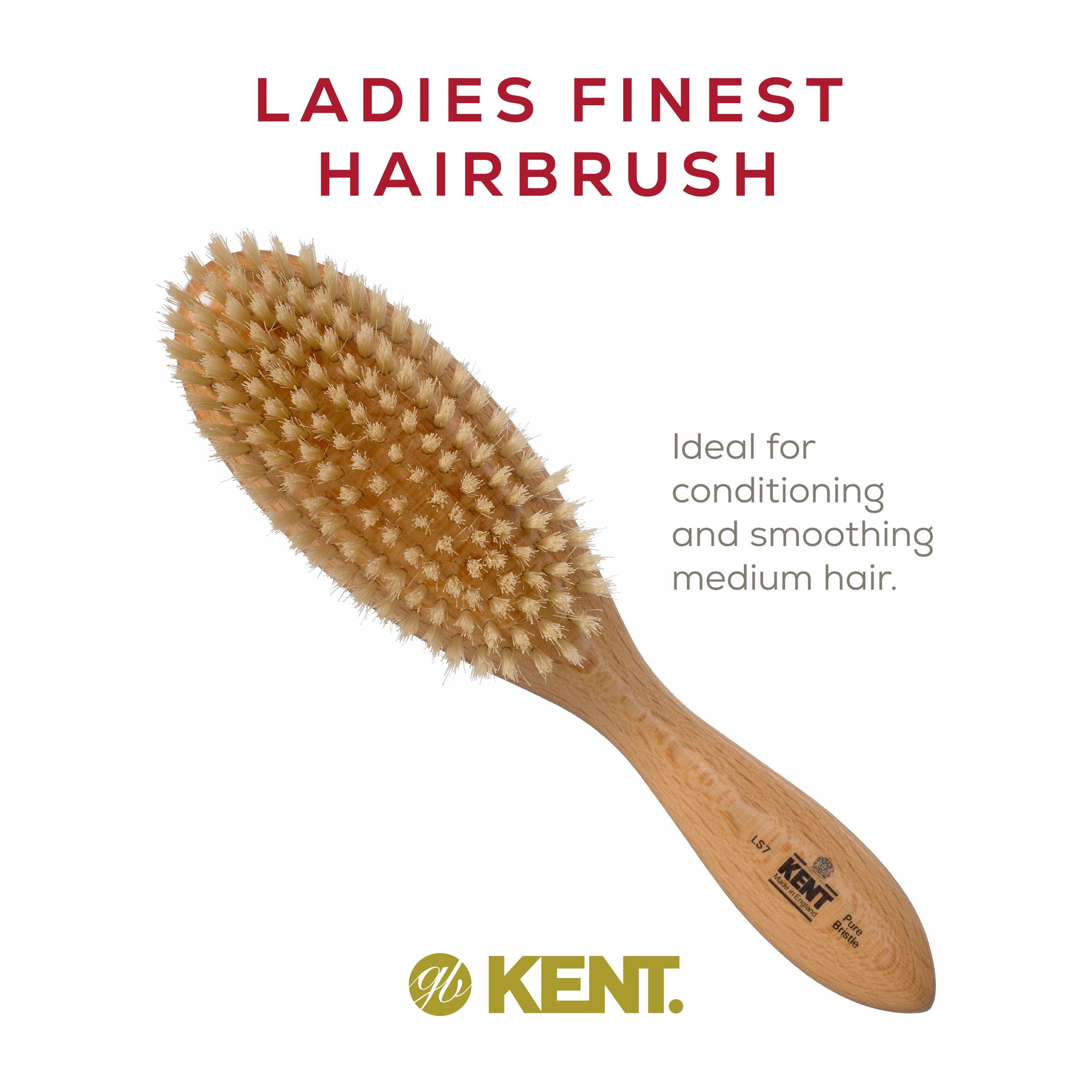 Kent Brushes Finest Oval Satin Wood White Bristle Hair Brush for Women - Perfect for Styling, Detangling & Smoothing Hair at Home or Salon