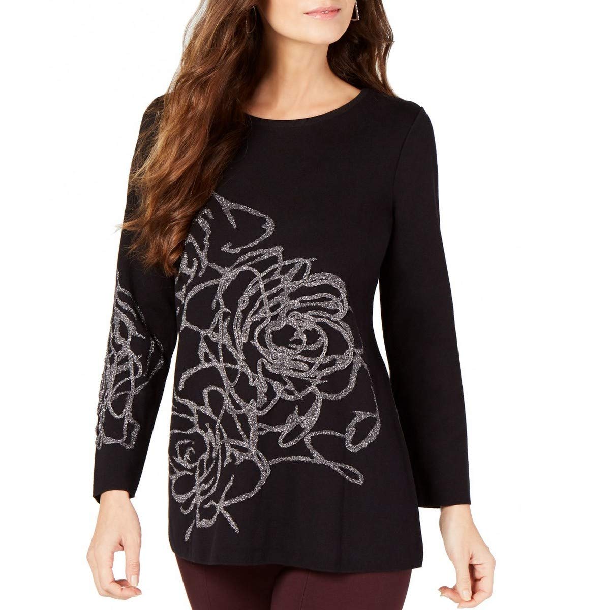 Alfani Women's Metallic Embroidered Pullover Sweater - Stylish Casual Knit Top for Fall & Winter | Perfect for Office, Date Night & Holiday Parties