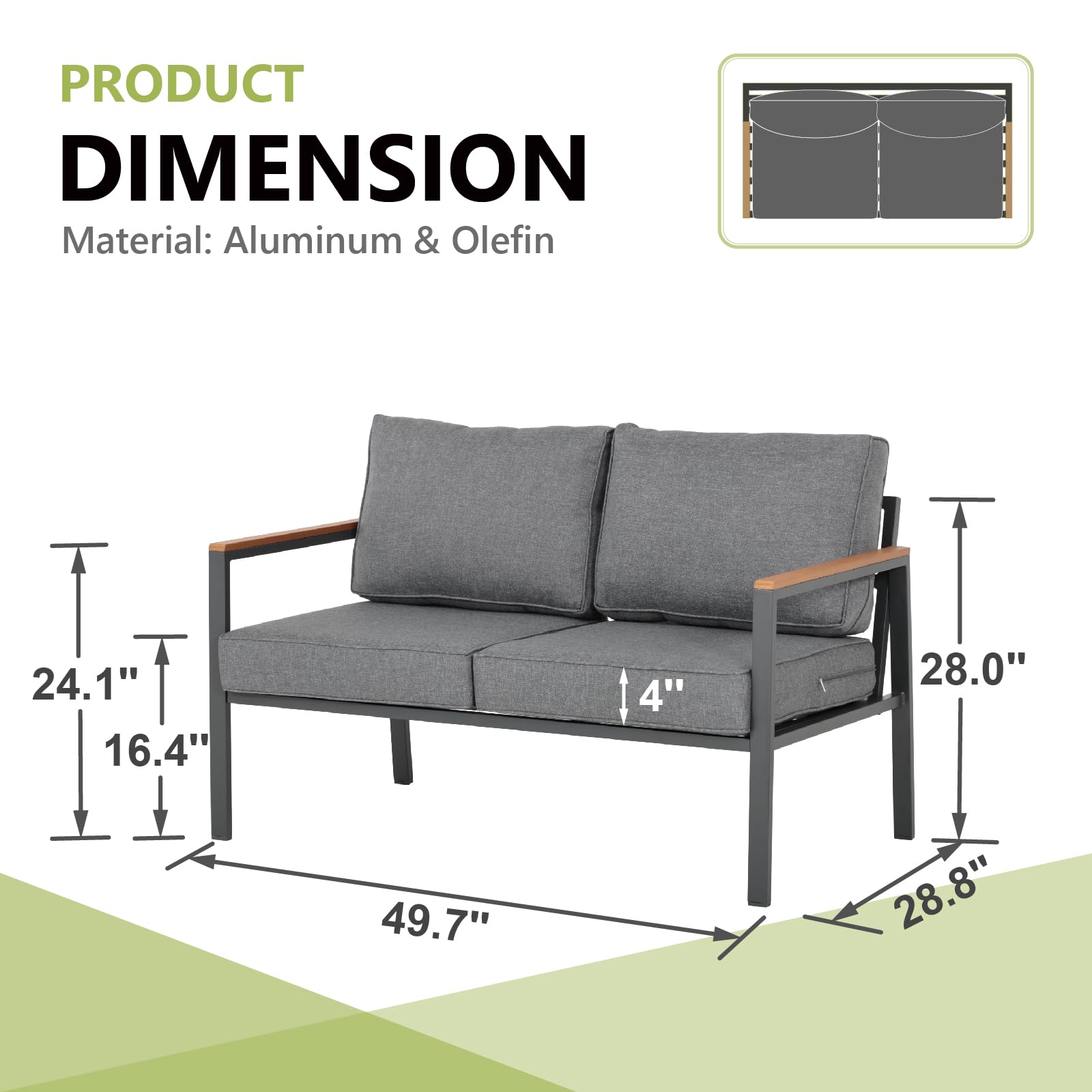Modern Aluminum Outdoor Loveseat - All-Weather 2-Seater Patio Sofa with Olefin Cushions | Durable Metal Garden Furniture for Deck, Backyard & Poolside Relaxation | Grey Contemporary Outdoor Seating Solution