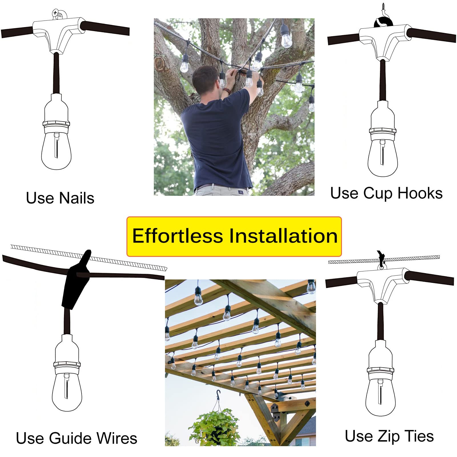 100FT Outdoor Waterproof IP65 LED String Lights - Shatterproof 2200K Warm White Connectable Patio Lights for Backyard, Garden, Deck & Party Decor