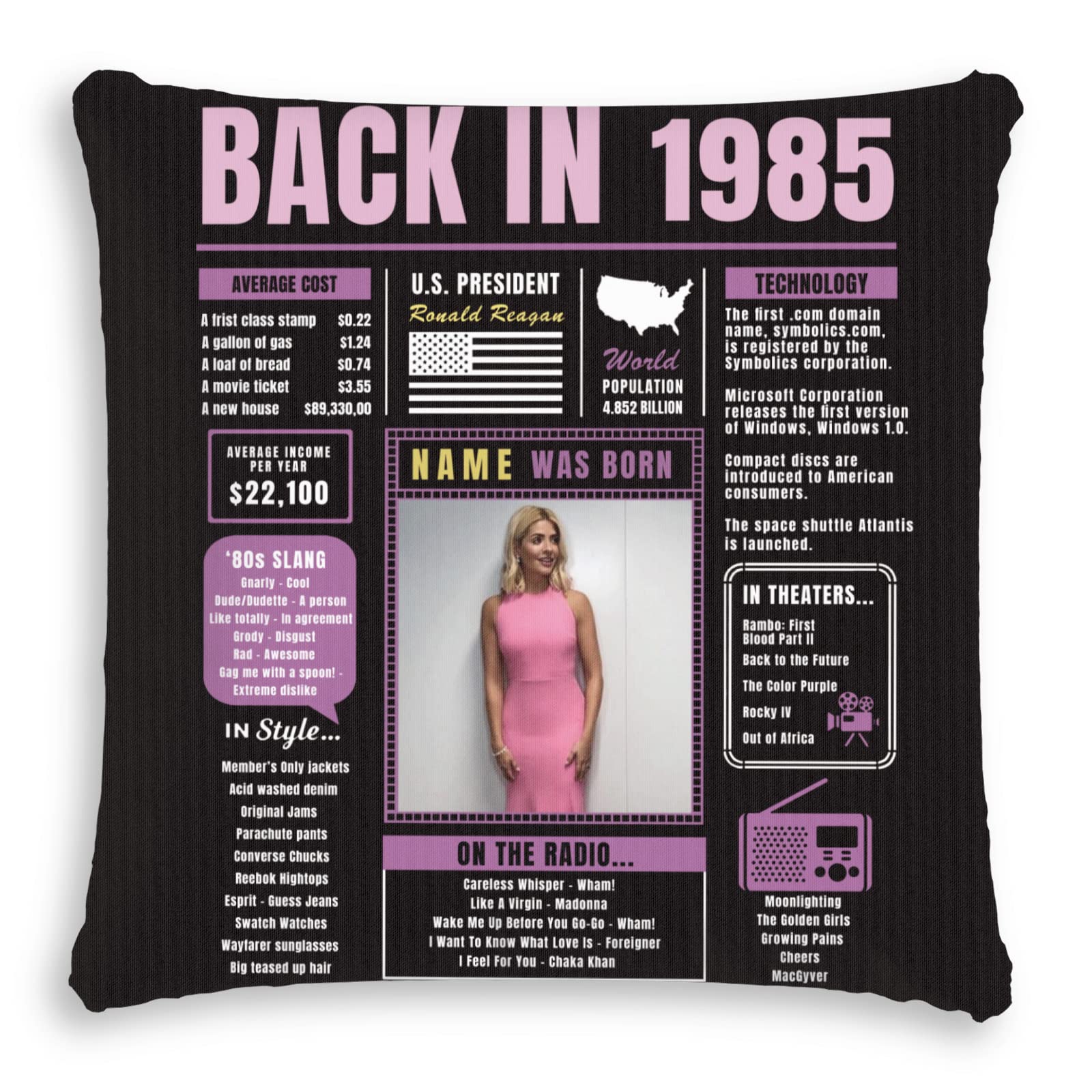 Custom 39th Birthday Throw Pillow for Women - Soft Purple 1985 Themed Gift for Men & Women, Perfect for Sofa Decor & Birthday Party Celebrations