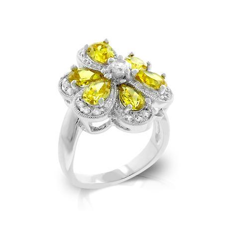 Yellow Cubic Zirconia Daisy Ring - Elegant Floral Fashion Jewelry for Women, Perfect for Everyday Wear, Gift Giving & Special Occasions