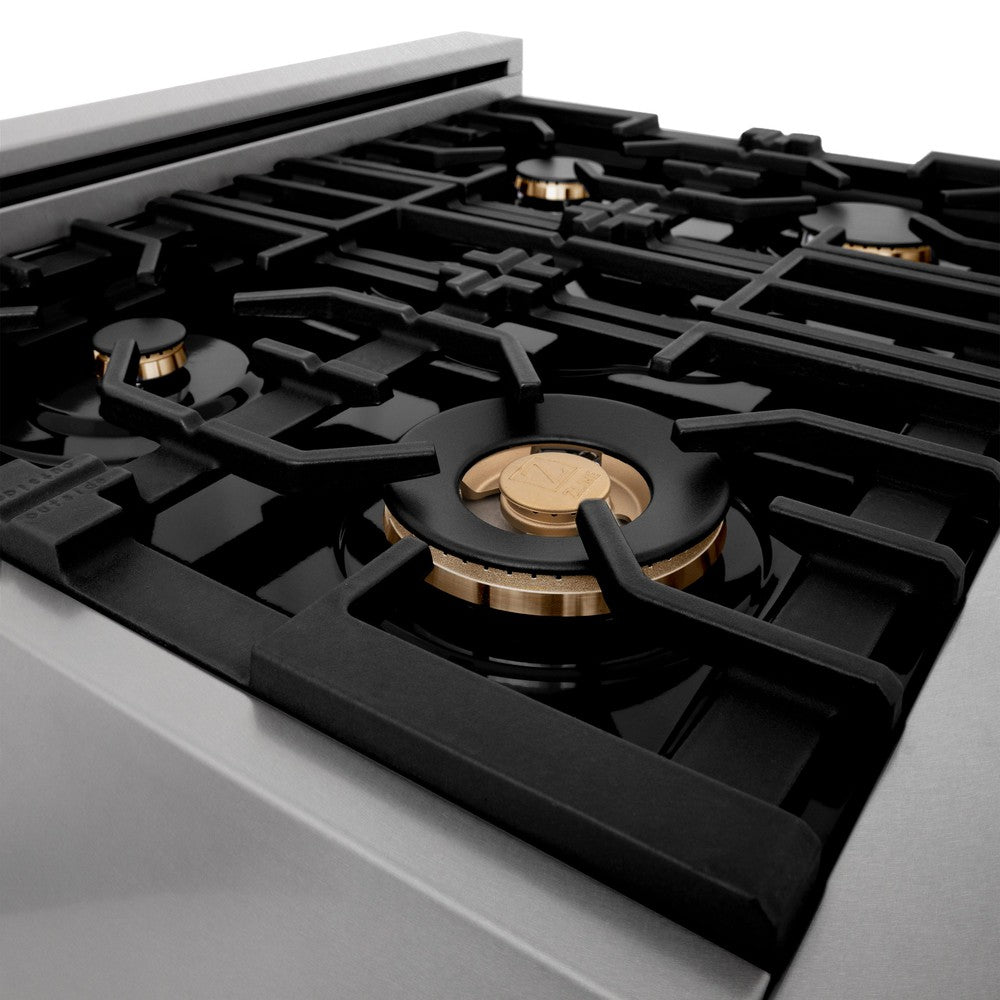 ZLINE Autograph Edition 30-Inch 4-Burner Gas Rangetop with Porcelain Cooktop - Satin Stainless Steel & Polished Gold Accents (RTSZ 30 G) - Perfect for Gourmet Kitchens & Modern Home Cooking
