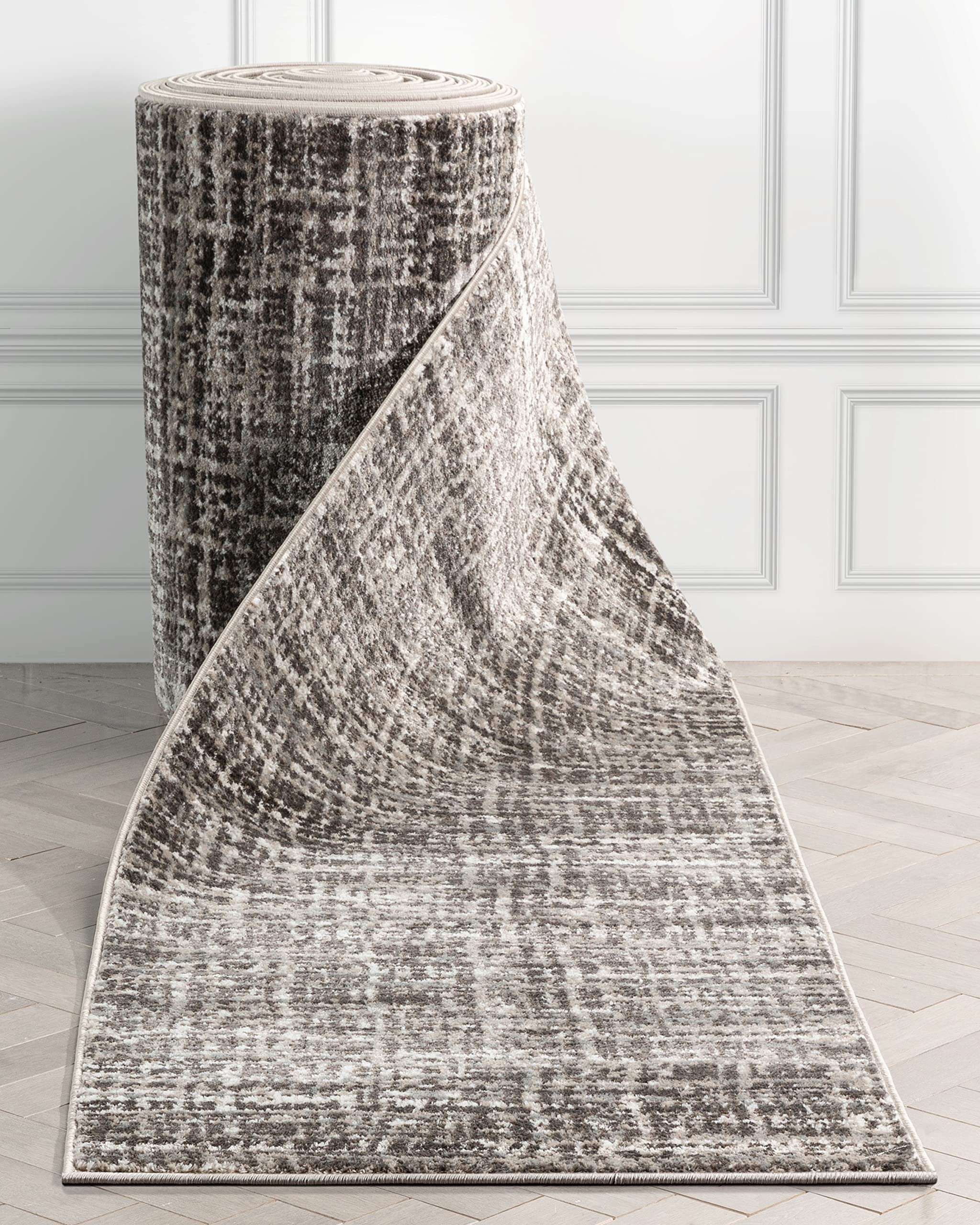Custom Size Well Woven Szera Grey & Golden Rust Abstract Geometric Runner Rug - 31
