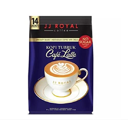 JJ Royal Coffee Kopi Tubruk - Cafe Latte No Sugar Pre-Mix Instant Coffee (14 Sticks x 19g, 266g) | Rich & Frothy Indonesian Coffee Drink | Perfect for Office, Travel & Home Brewing