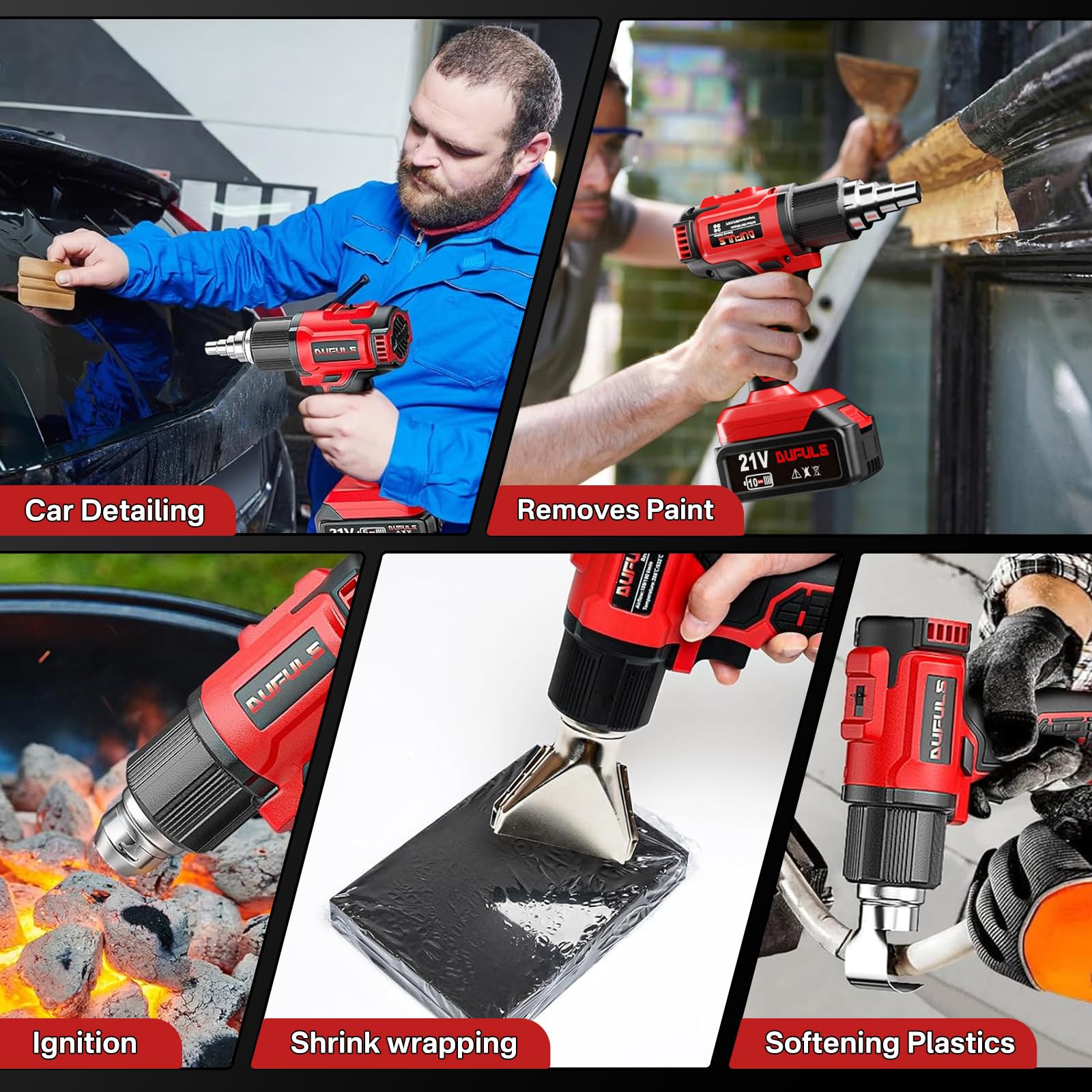 Cordless Heat Gun with 2 Rechargeable Batteries & 5 Nozzles - 1022℉ Hot Air Gun for Shrink Tubing, PVC Wrapping, DIY Crafts - Perfect for Home Repairs, Automotive Work, and Art Projects