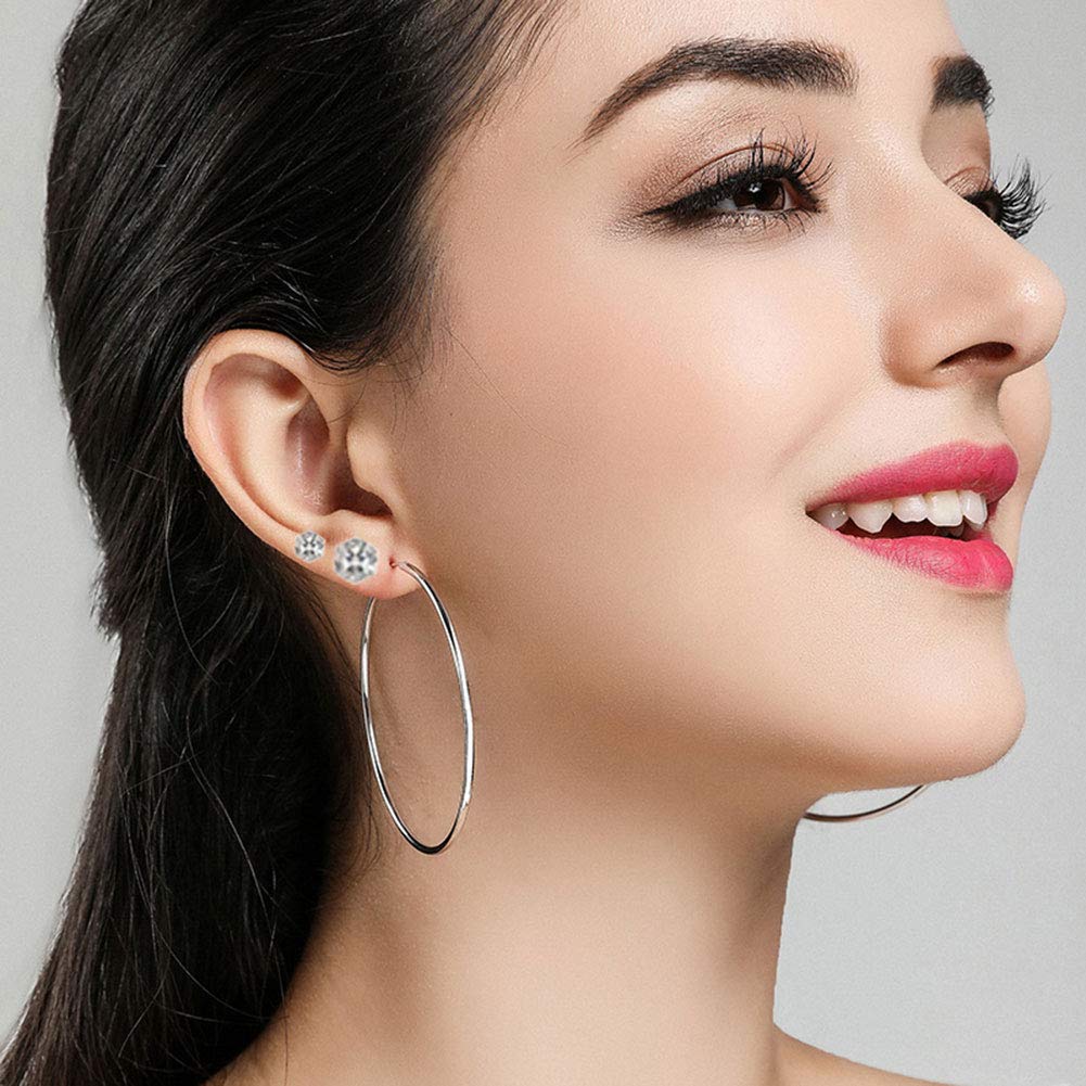 Spiritlele 24 Pairs Silver Hoop Earrings for Women - Lightweight Cubic Zirconia Stud & Dangle Earring Multipack Set | Perfect for Everyday Wear, Parties & Gifts