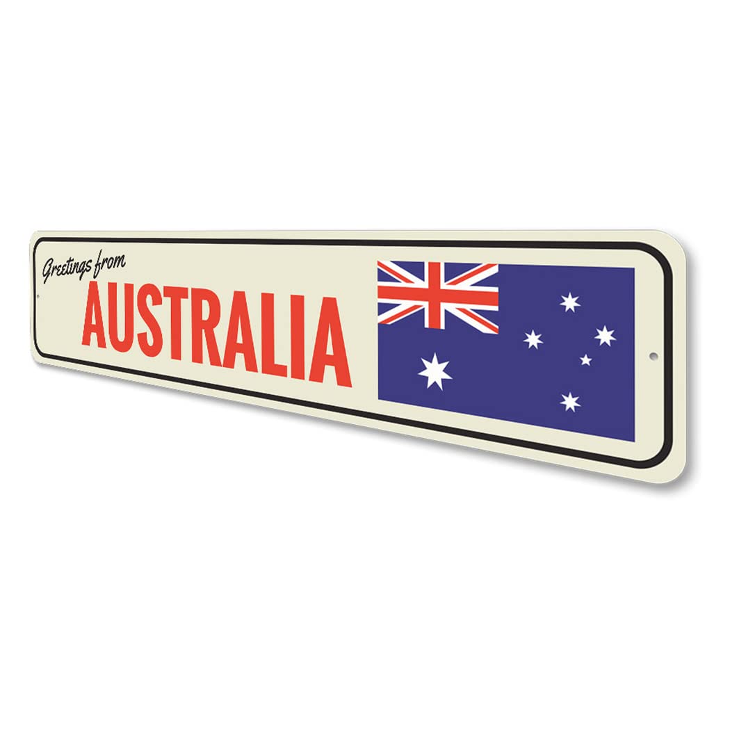 Australian Flag Patriotic Aluminum Street Sign - 3x13 Inch Rustic Wall Decor for Man Cave, Garage, Pub, or Outdoor Bar | Perfect for Aussie Themed Parties & Home Decor