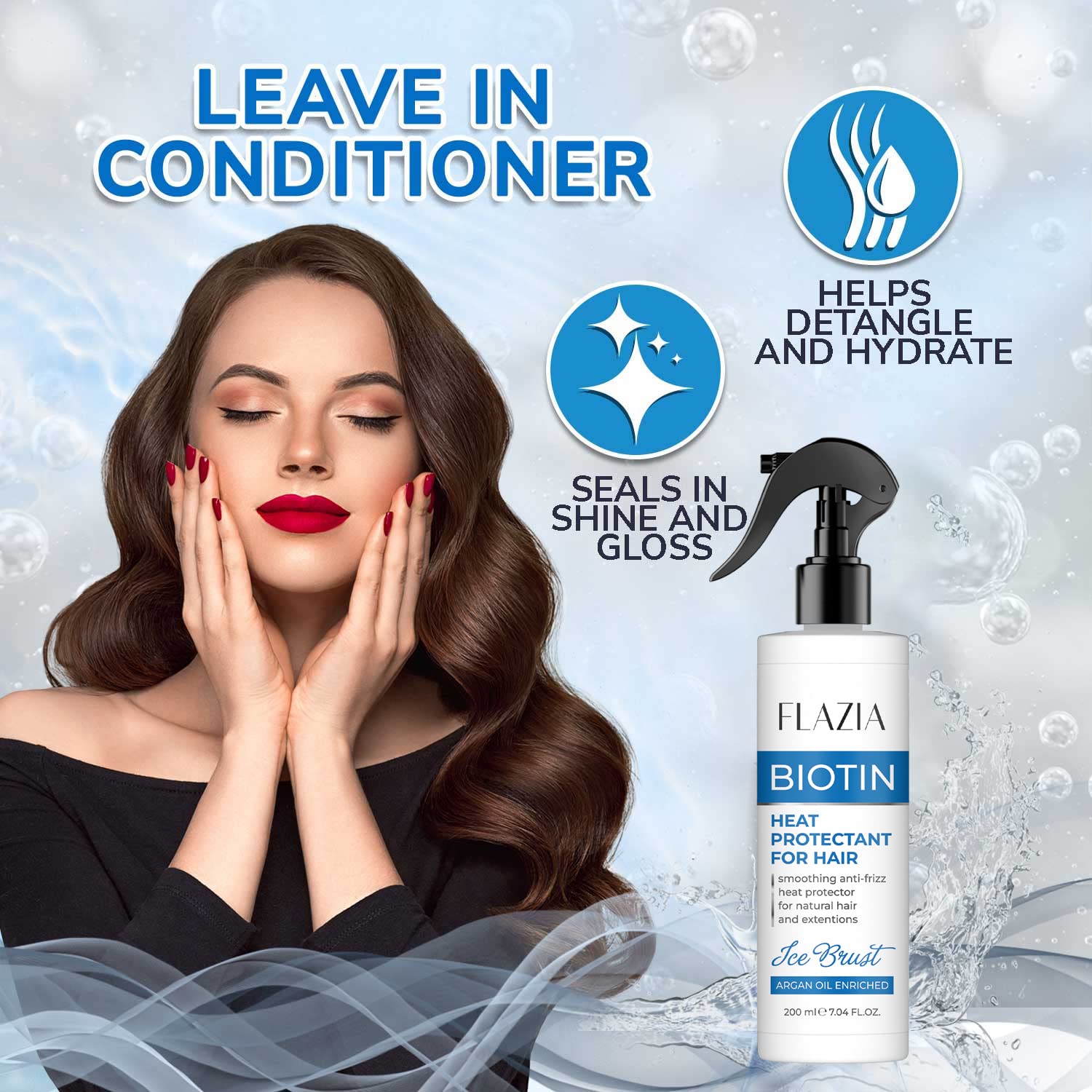 Flazia Ice Blast Heat Protection Spray for Hair Straightening - Sulfate & Paraben Free (200ml) - Thermal Shield for Men & Women - Perfect for Styling, Blow Drying & Flat Ironing