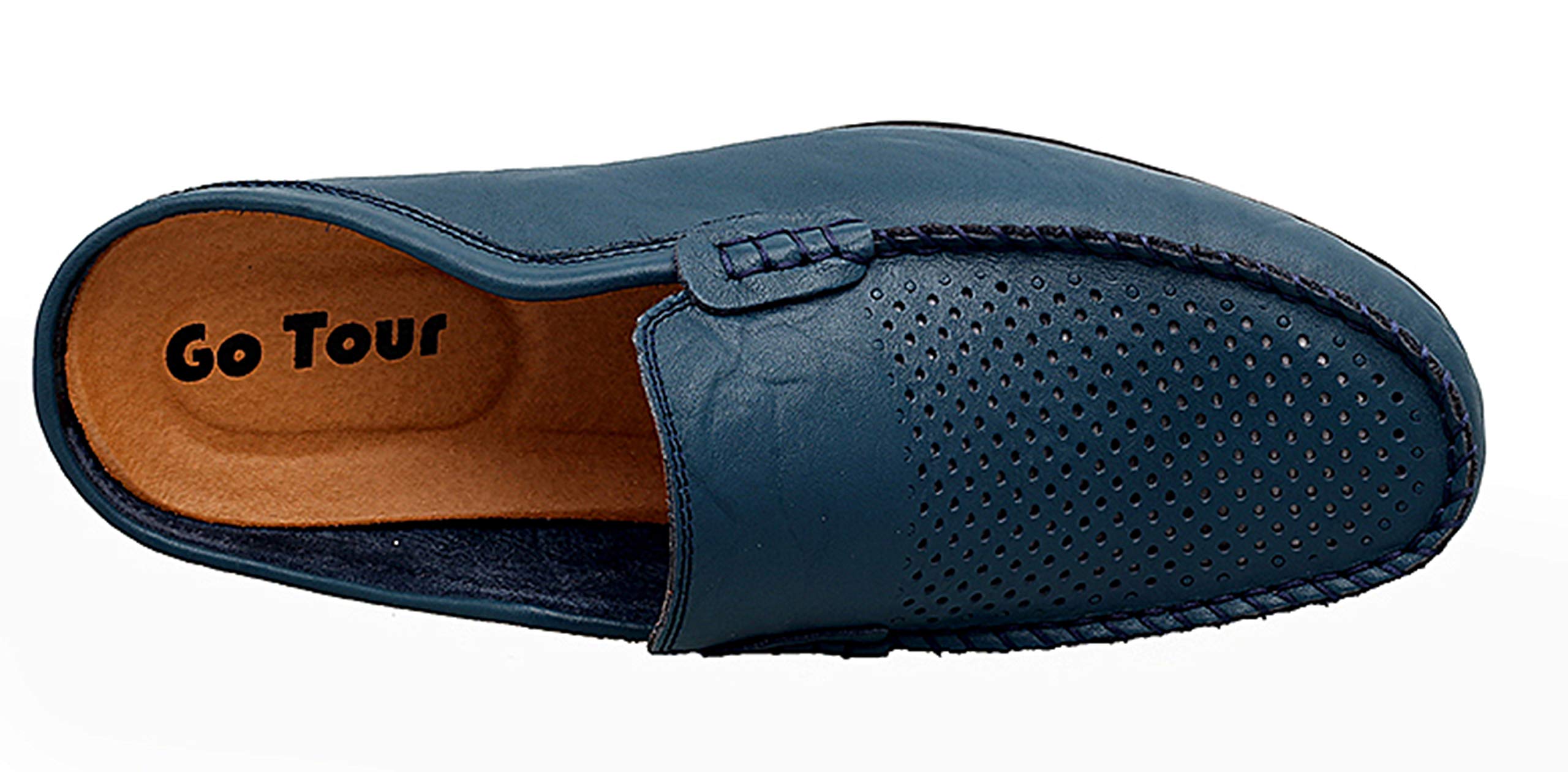 Go Tour Men's Breathable Leather Mule Clogs - Slip-On Casual Loafers with Punching Design | Perfect for Home, Office & Outdoor Comfort