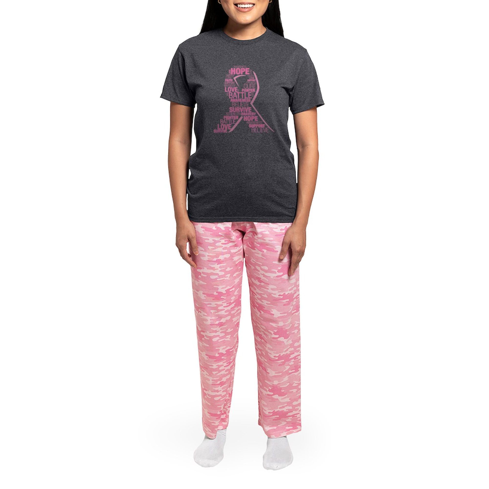 Breast Cancer Awareness Ribbon Pajama Set for Women - Charcoal Grey Novelty Sleepwear | Comfortable Lounge & Sleep Pajamas for Cancer Survivors & Supporters