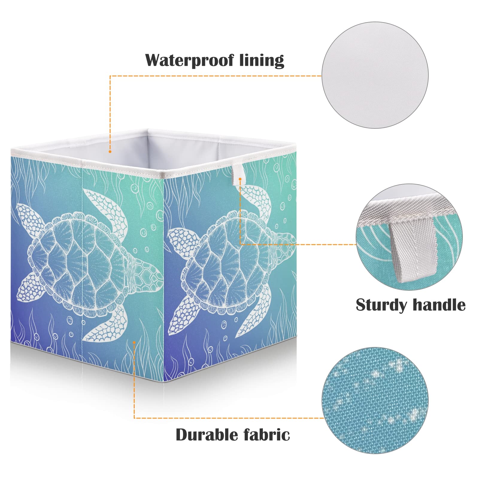 Collapsible Turtle Sea Storage Basket - Square Toy Bin & Towel Organizer for Home, Kitchen, Office | Perfect for Kids' Room, Bathroom & Closet Organization