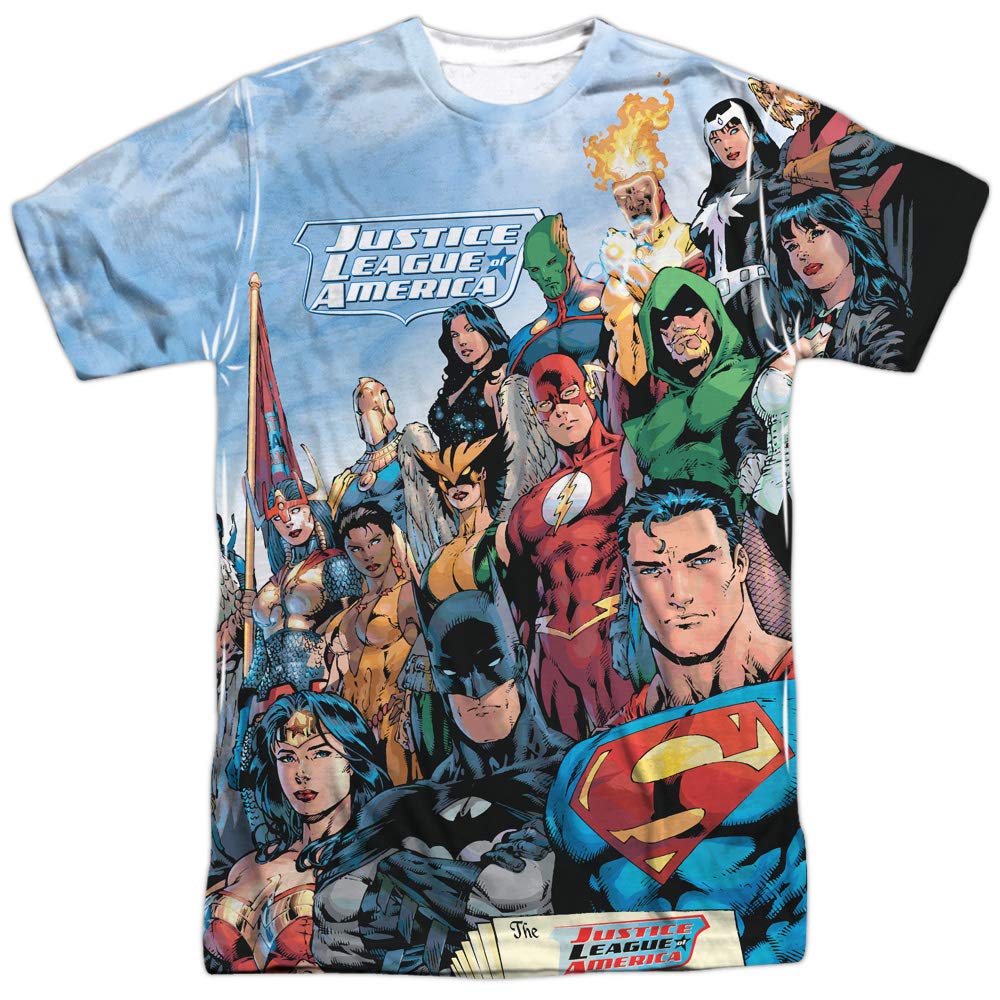 Justice League America Adult Front & Back Sublimation T-Shirt | Superhero Graphic Tee for Men & Women | Perfect for Cosplay, Comic Con & DC Fans