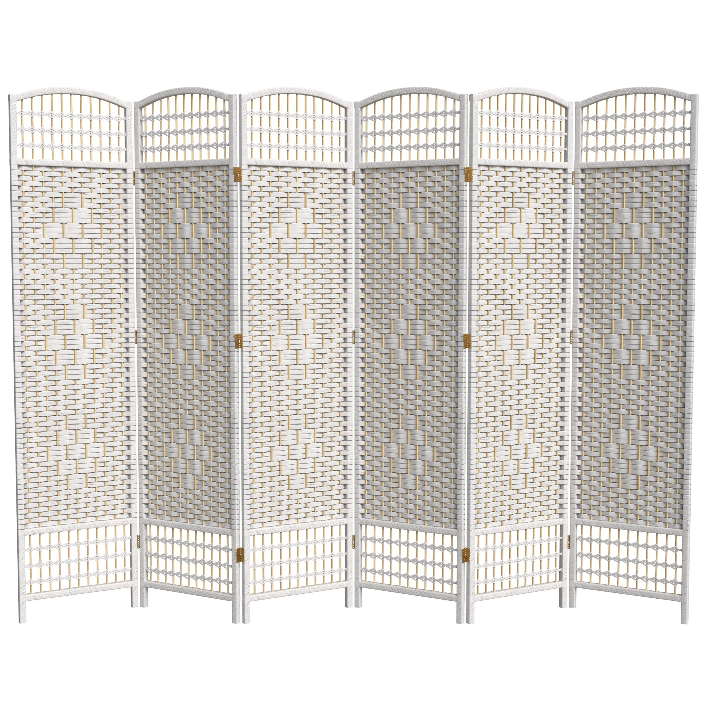 5.5 ft Tall Red Lantern Fiber Weave White 6-Panel Room Divider - Asian Inspired Home Decor for Living Room, Bedroom, or Office Partition