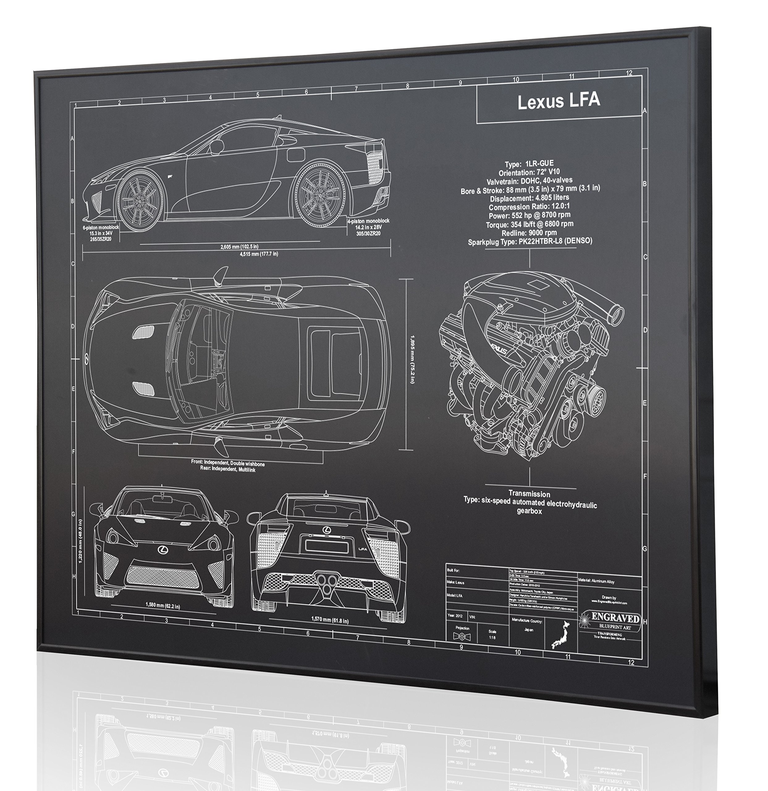 Custom Laser-Marked Lexus LFA Blueprint Artwork - Personalized Car Enthusiast Gift - Perfect for Home/Office Decor & Automotive Enthusiast Collections