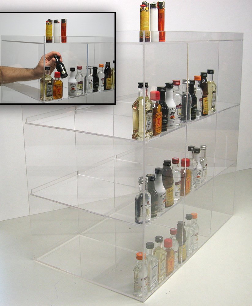 50ml Mini Liquor Sampler Bottles - Clear Commercial Display for Shots, Airplane Bottles & POS Items - Perfect for Bars, Restaurants & Retail Stores