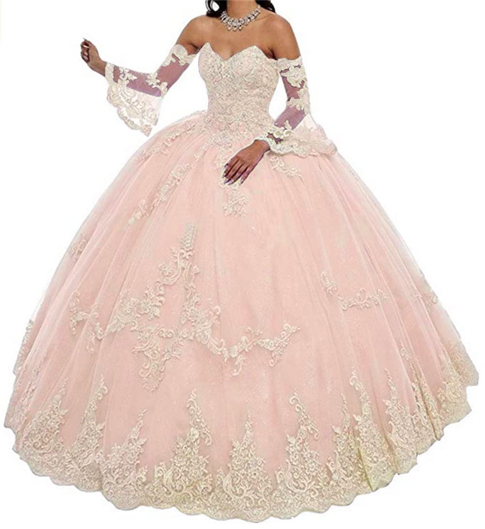 Elegant Women's Lace Applique Quinceanera Dress - Sweetheart Neckline Prom Ball Gown for Formal Events, Weddings & Special Occasions