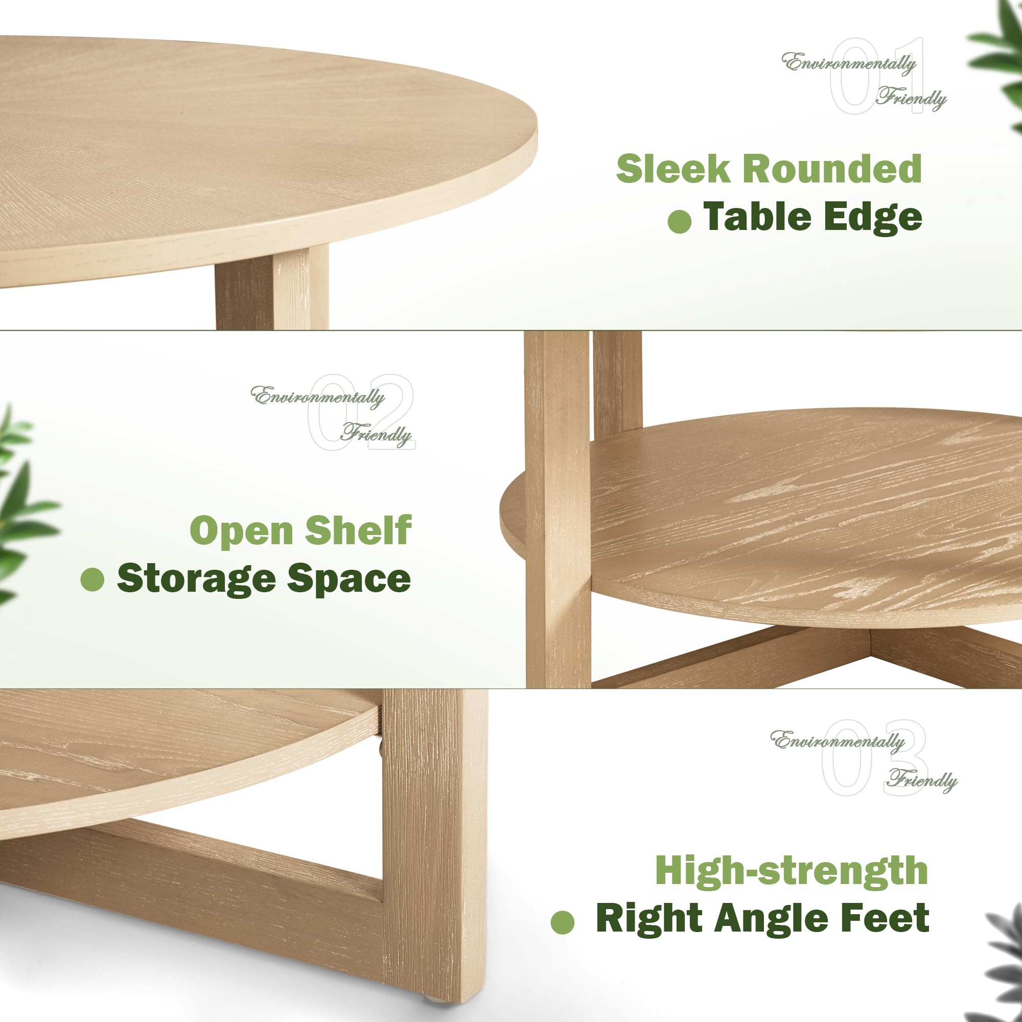YESHOMY 35.5 Inch Modern Round Coffee Table with Storage Shelf - 2-Tier Wooden Living Room Table for Small Spaces - Easy Assembly Espresso Finish - Perfect for Living Rooms, Apartments & Dorm Decor