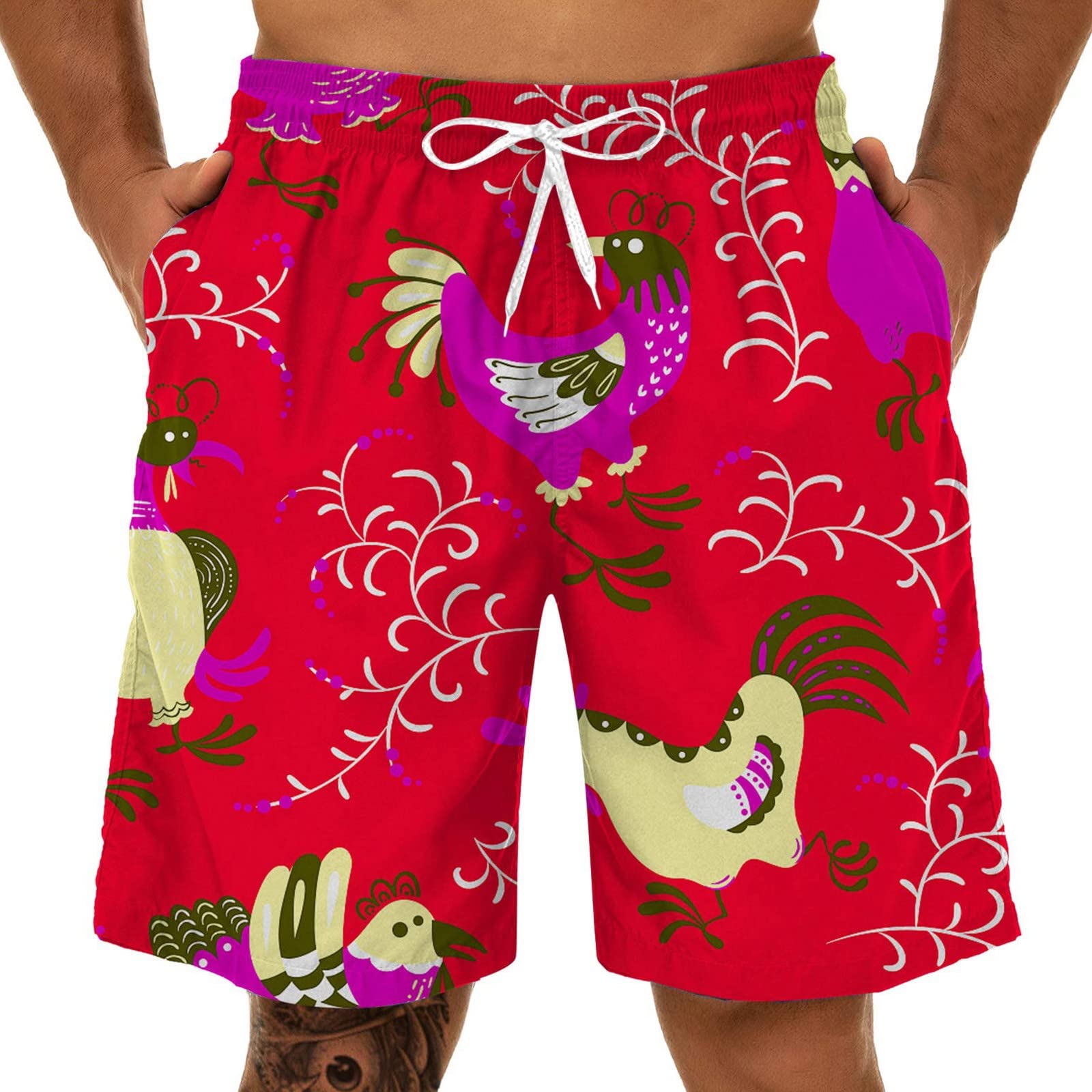 Men's Quick-Dry Cargo Shorts with Side Pockets - Breathable Regular Fit Beach & Casual Shorts in Red (A980) | Perfect for Swimming, Hiking, and Summer Outdoor Activities