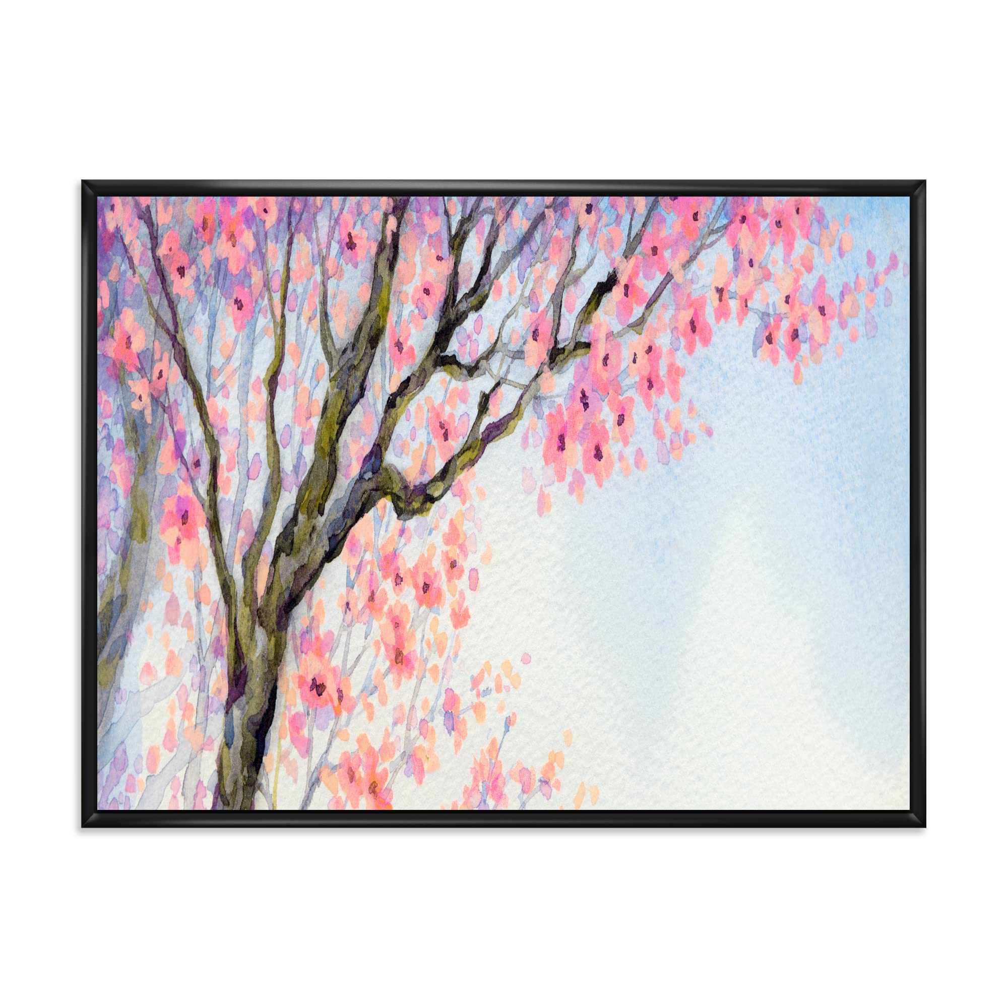 DesignQ Pink Bird on Flowering Branch - Traditional Framed Canvas Wall Art Print for Living Room, Bedroom & Office Decor