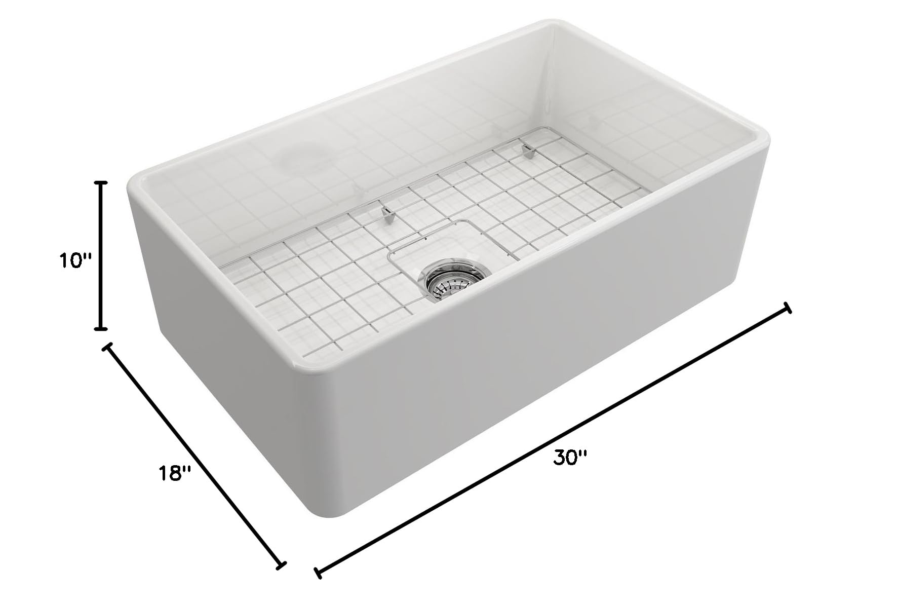 BOCCHI Classico White 30-inch Fireclay Apron Front Single Bowl Kitchen Sink with Bottom Grid, Strainer & Chrome Faucet - Durable Farmhouse Sink for Modern Kitchens, Restaurants & Outdoor Cooking Areas