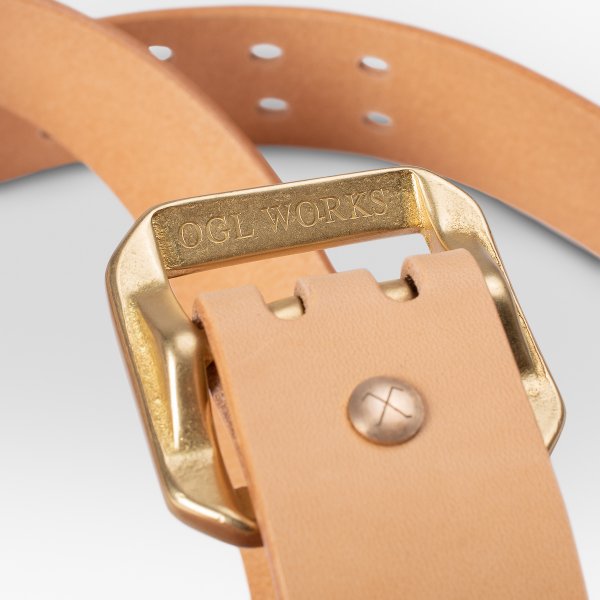 OGL Double Prong Garrison Buckle Leather Belt - Genuine Natural Leather for Men - Perfect for Casual Wear, Work & Outdoor Activities