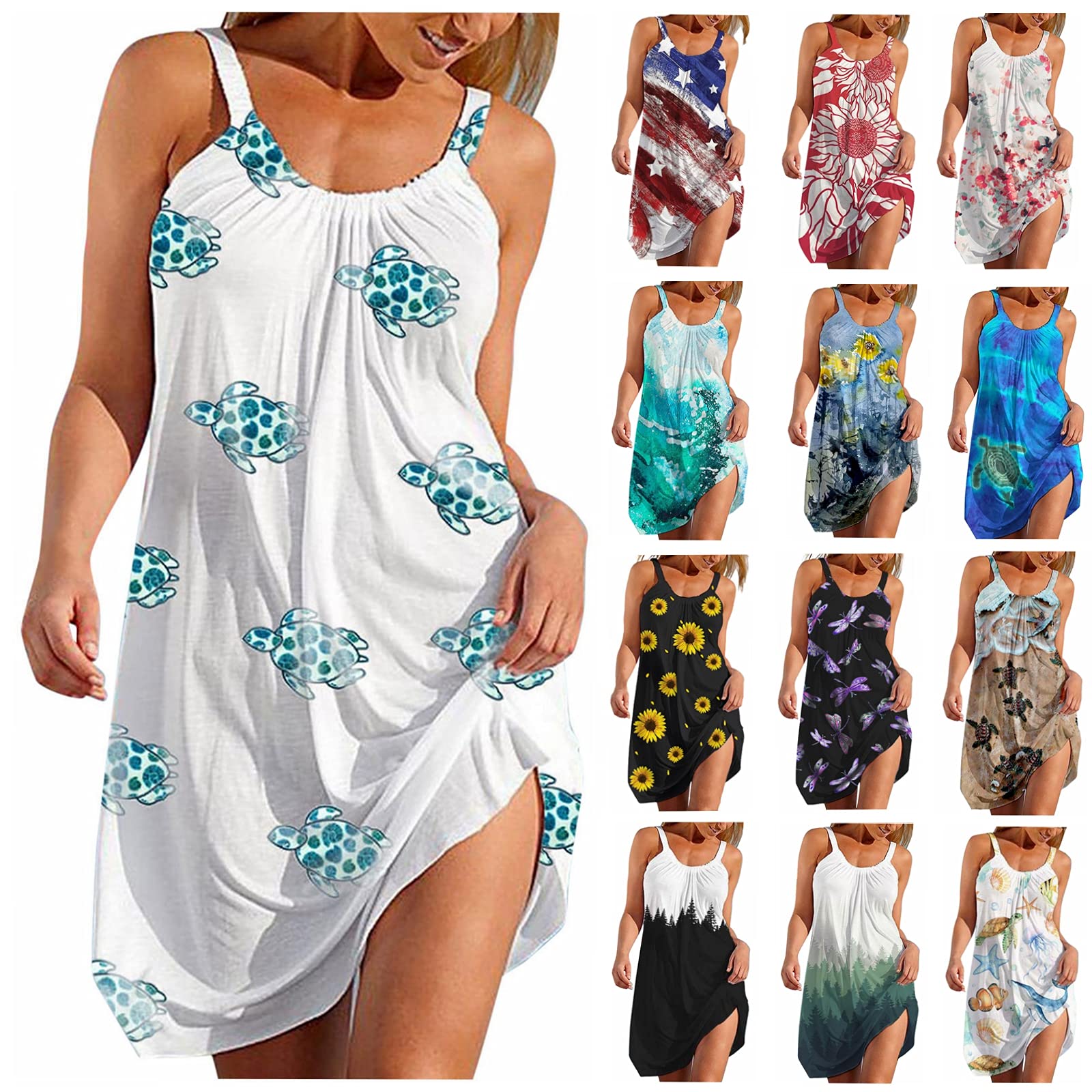 Lingbing Women's Summer Sleeveless Boho Floral Sundress - Sexy Spaghetti Strap Mini Dress for Beach, Vacation & Casual Outings | Perfect for Pool Parties, Date Nights & Summer Getaways