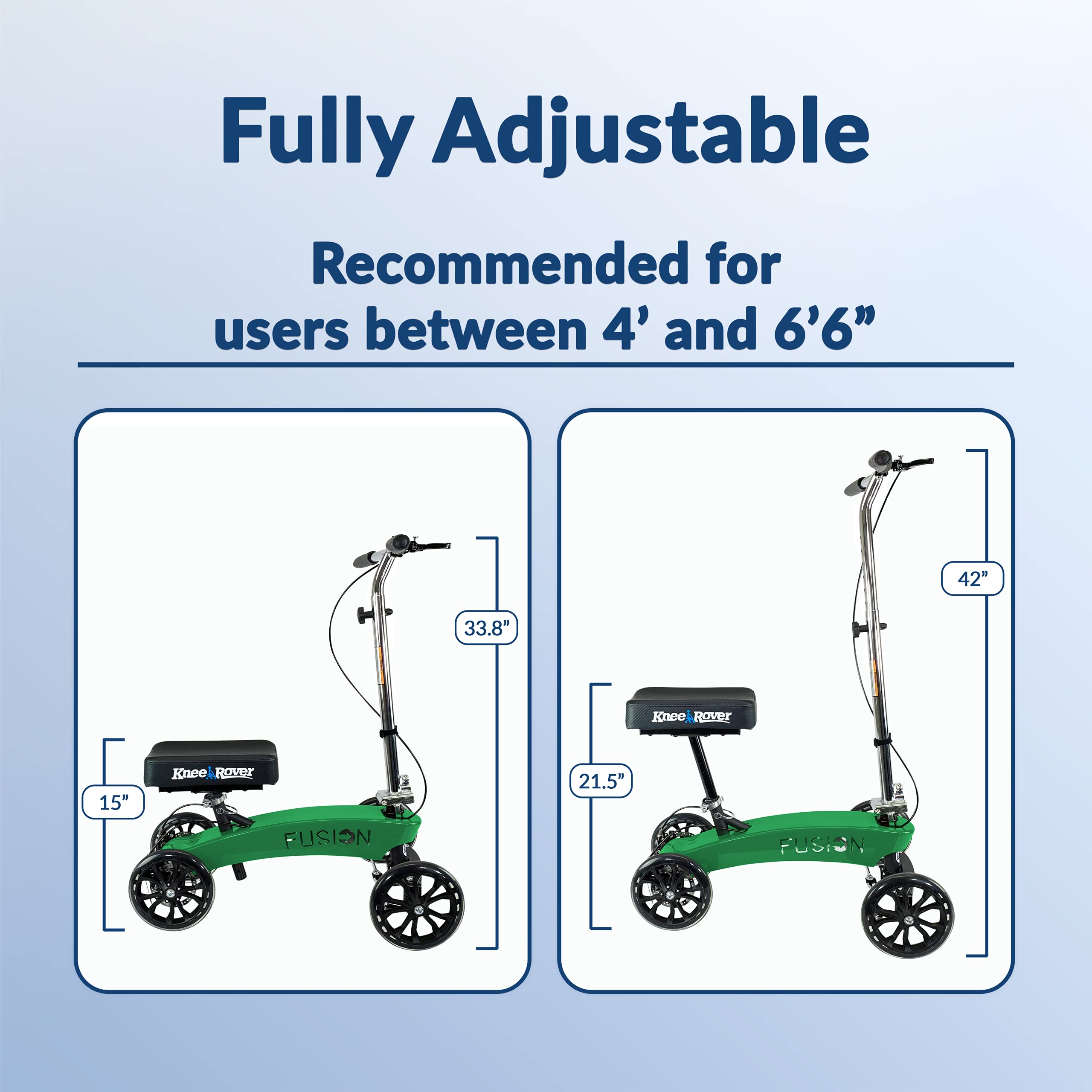 KneeRover Fusion Patented 4-Wheel Steering Knee Scooter for Adults - Heavy Duty Knee Walker for Foot Surgery, Broken Ankle & Injuries - Mobility Aid for Recovery & Daily Use at Home, Hospital & Outdoors