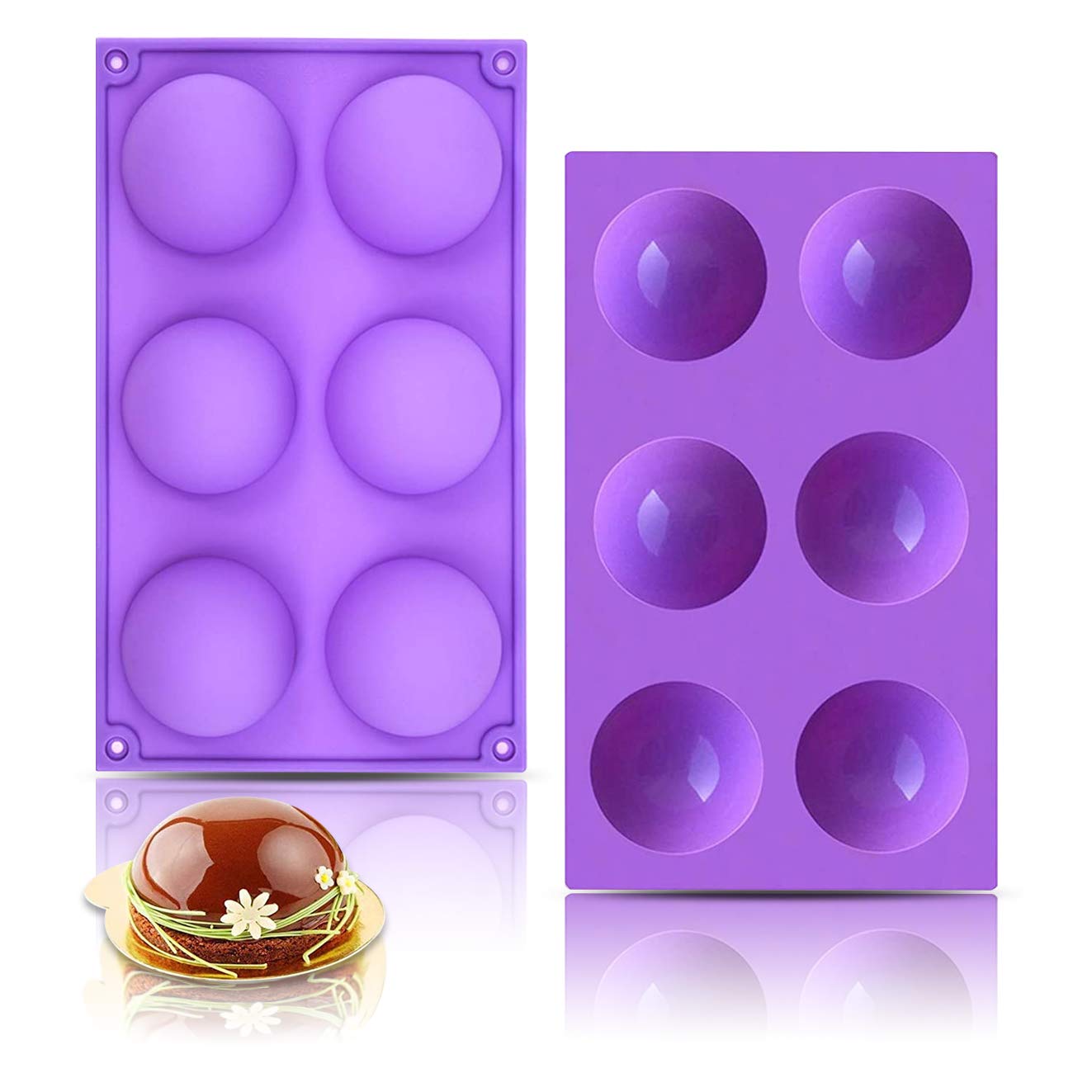 2PCS Silicone Chocolate Bomb Mold Set - Sphere Cocoa Bomb Molds for Hot Chocolate, Candy, Cake, Jelly & Mousse (Purple) - Perfect for Holiday Gifts, DIY Desserts & Party Treats